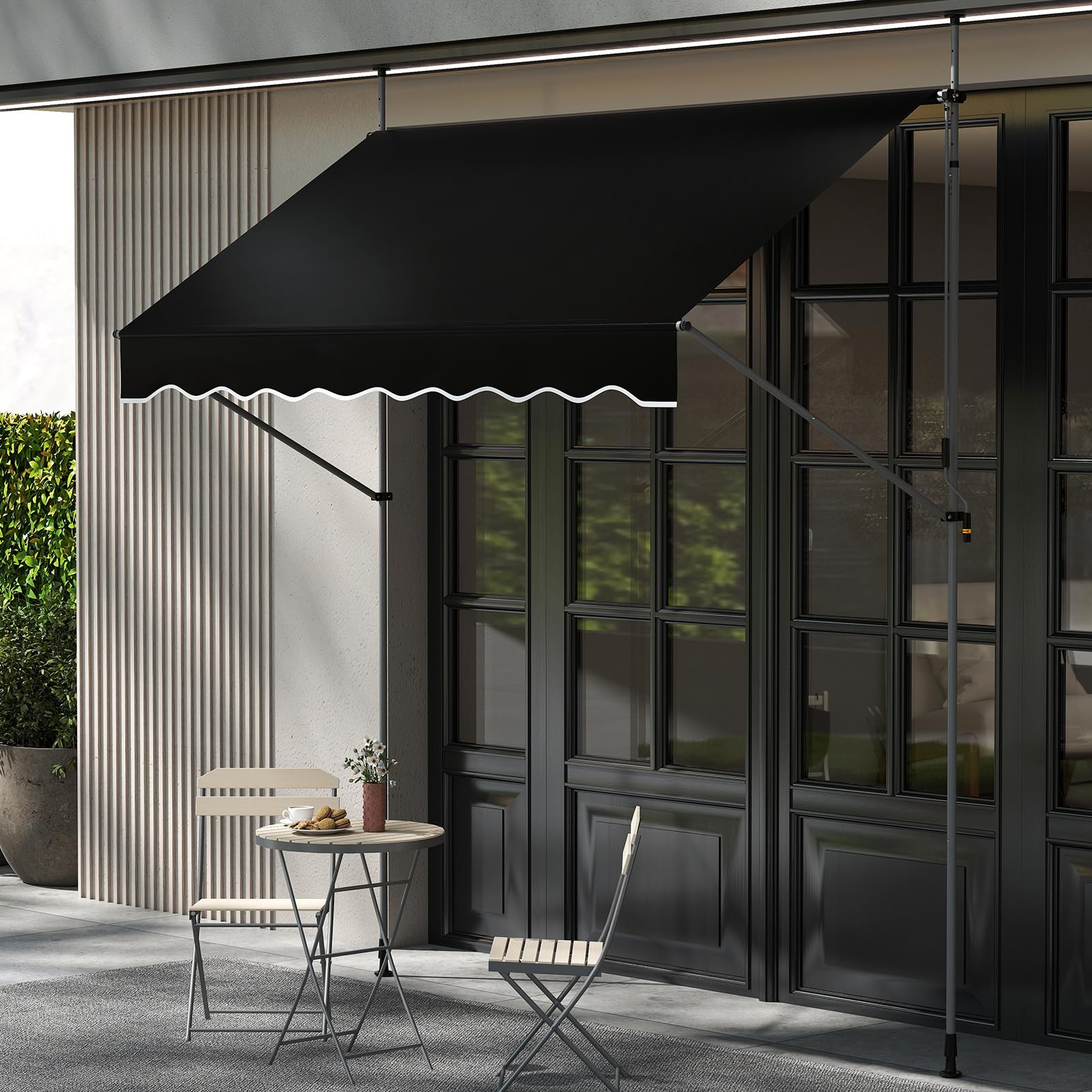 RELAX4LIFE Store Banne Manuel Rétractable avec Manivelle | Auvent Rétractable Résistant aux UV, Imperméable | Hauteur&Angle Réglable | Store Banne sans Percage pour Balcon, Terrasse (2,5x1,8 M,Noir)