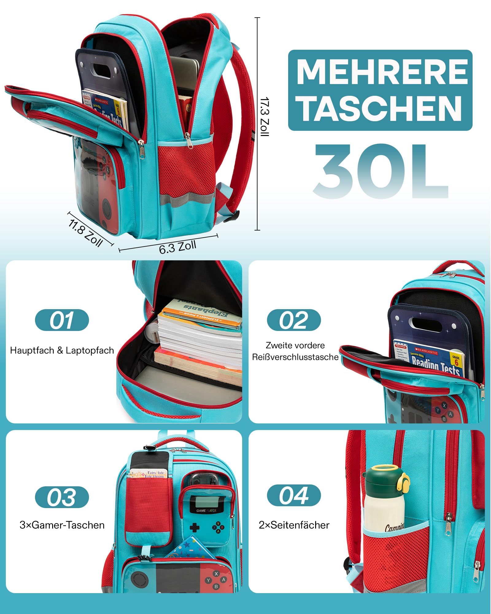 Beaulyn Mochila escolar Gamer para niños y niños, mochila de viaje para estudiantes de primaria y secundaria para 6-18 años