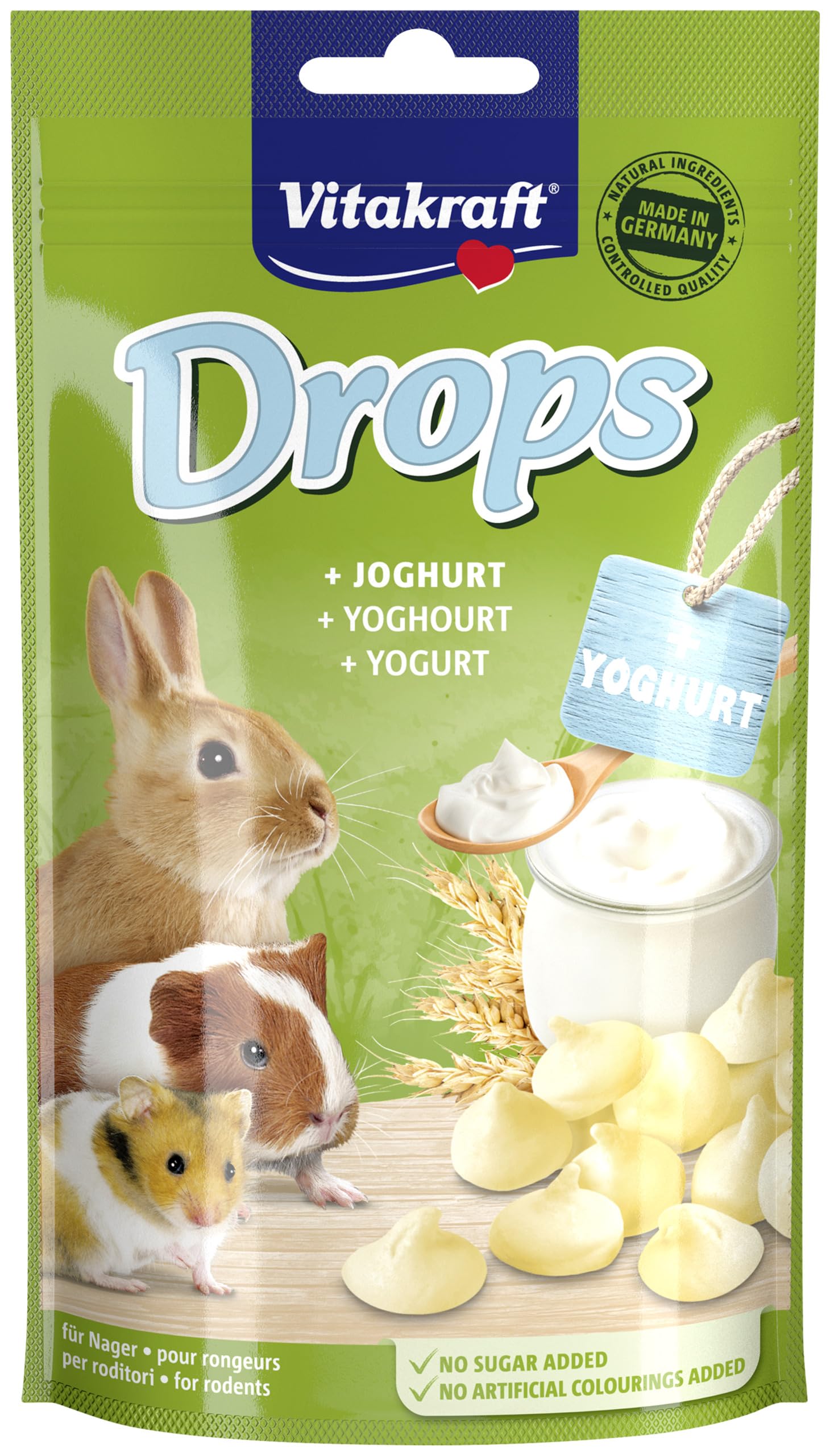 Vitakraft Drops, Leckerlis für Nager, mit Joghurt, Nagersnack, zum Verwöhnen, ohne Zusatz von Zucker (9X 75g)