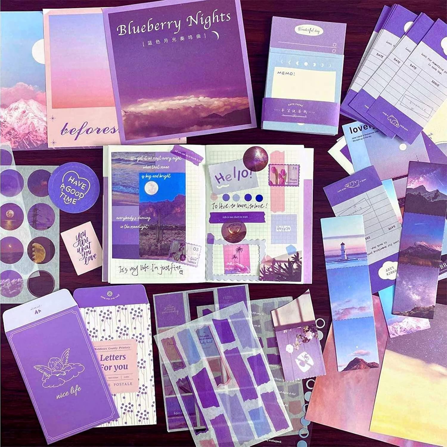 Shivaaro Paper Aesthetic Scrapbook Kit | Junk & Daily Journal Scrapbooking Supplies Stationery | A6 Grid Notebook | DIY Journaling Craft Gift for Teen Girls, Boys, Kids & Women (Purple) 2