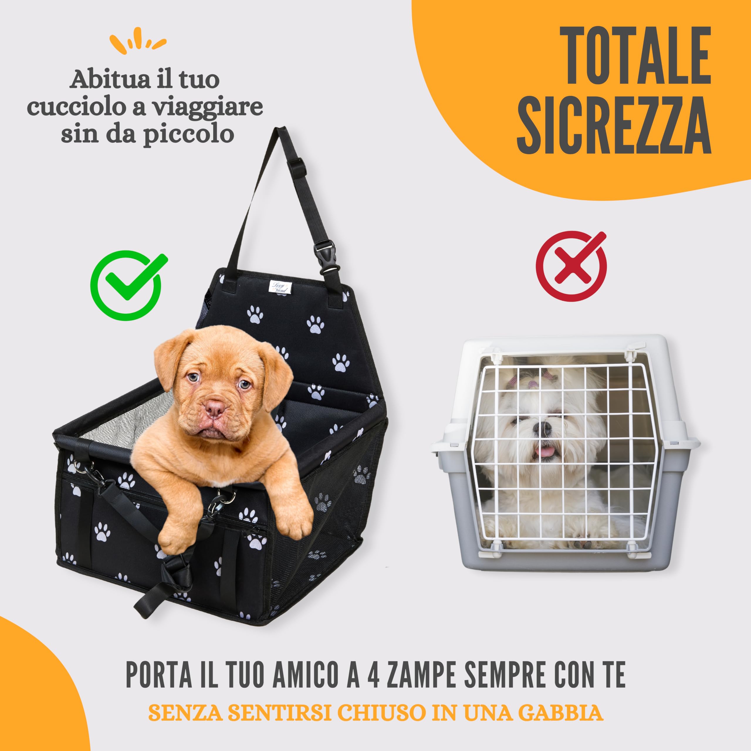 Seggiolino Auto Per Cani Piccoli E Medi - Trasportino Sicuro Con Guinzaglio Integrato, Fino A 10kg - Foto 4