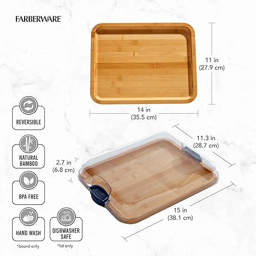 Miniatura 35 de Farberware Build-A-Board Tabla de cortar de bambú con compartimentos integrados y tapa de bloqueo transparente, asas negras, charcutería, bandeja