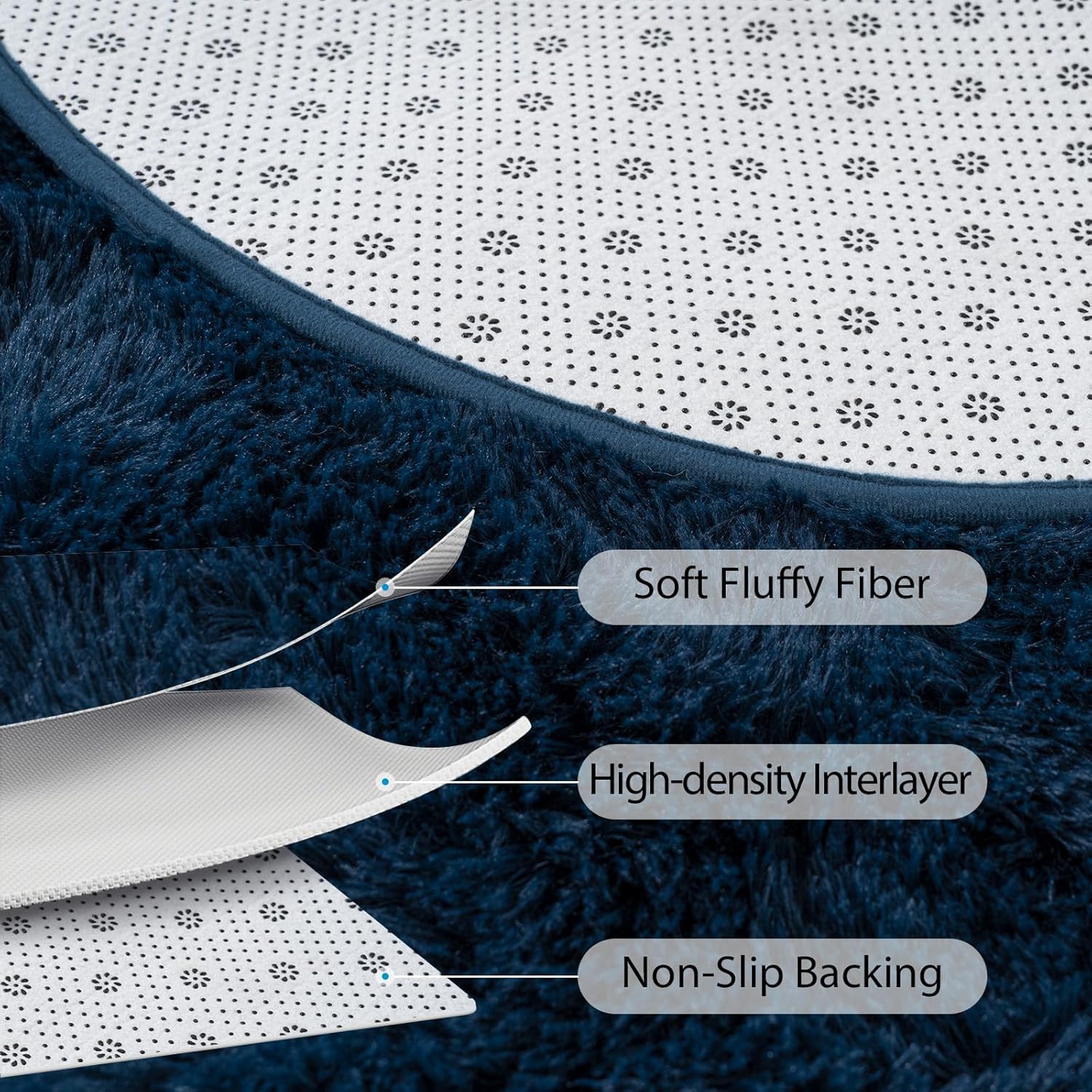 Goideal Fluffy Bedroom Rug, Small Oval Area Rugs, Navy Blue Shag Bedside Carpet for Kids Room Nursery Dorm Cute Fuzzy Indoor Decor for Boy and Girl, 2.6 x 5.3 Feet