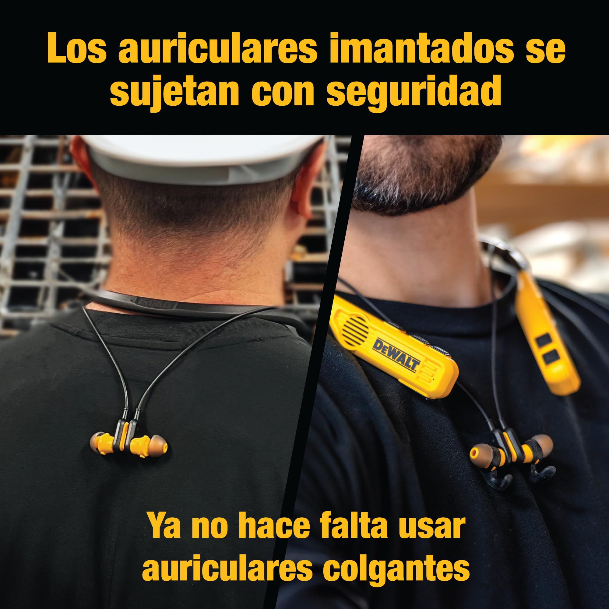 DEWALT Auriculares Inalámbricos Bluetooth 2-en-1 con Altavoces Integrados, Cascos Inalámbricos Bluetooth de Diadema, 60h Autonomía, Cancelación de Ruido, IP56, Manos Libres para Trabajo y Llamadas