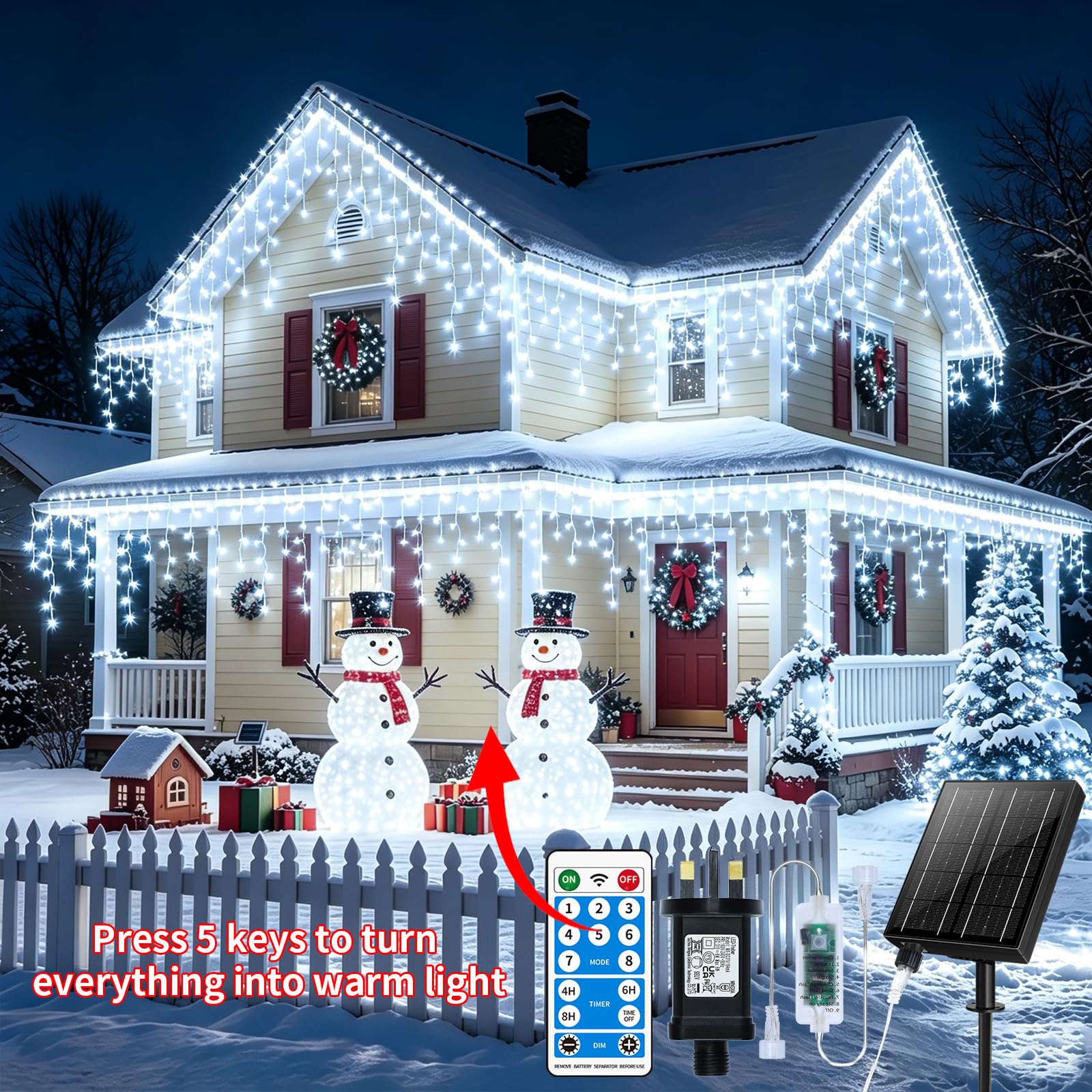 Guirlande lumineuse solaire de Noël en forme de stalactites, 660 LED, 25 m, 8 modes d'éclairage, intensité variable pour cour, terrasse, tonnelle, décoration de mariage