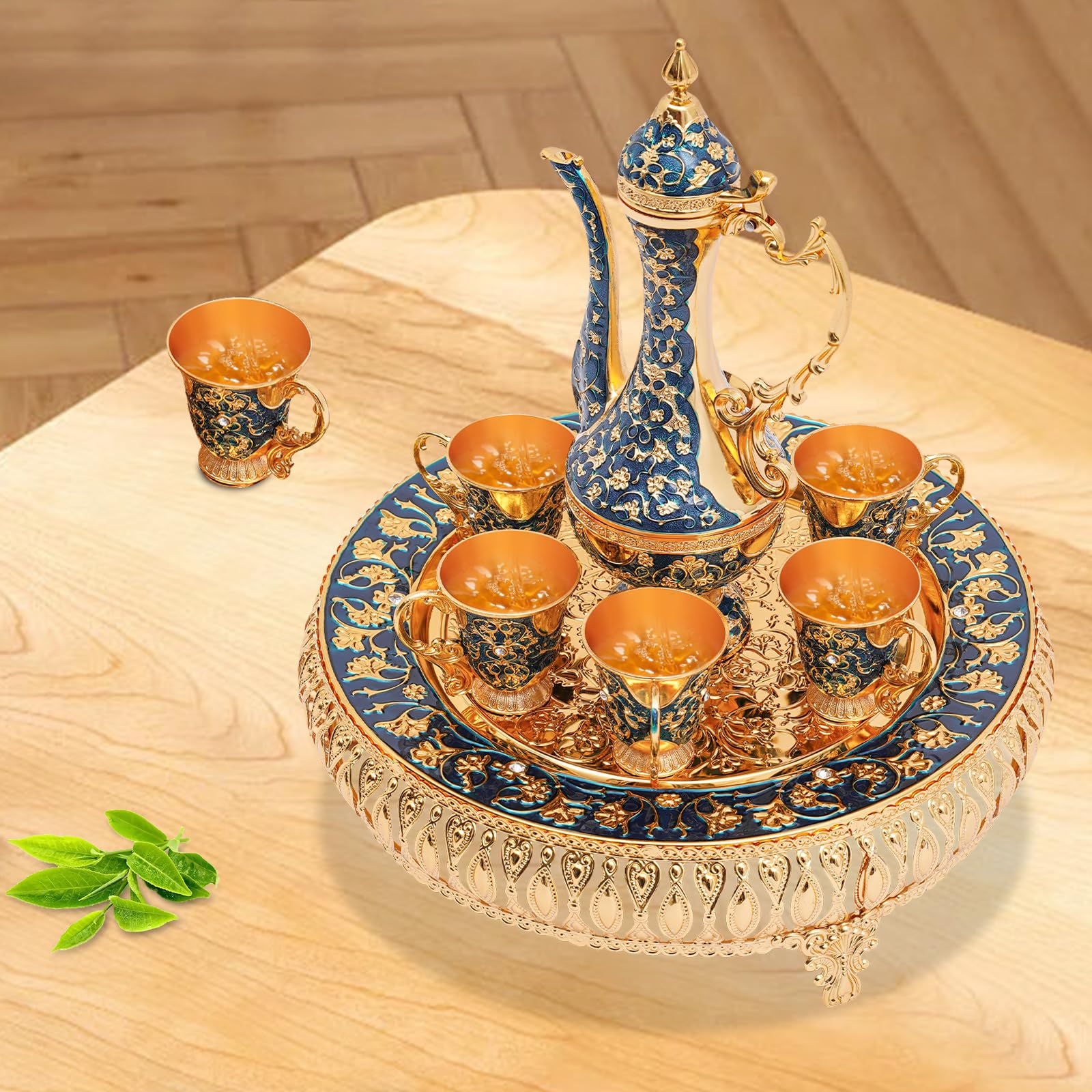 Ensemble de théière turque vintage avec plateau et 6 verres à thé, ensemble de verres à thé turcs, ornement de théière turque, cafetière marocaine pour la maison et le thé