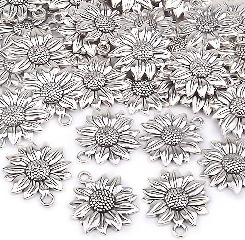 Miniatura 4 de BronaGrand 60pcs Sunflower Pendant Charms Alloy Sunflower Bead Charms Flower Charms Pendants Craft Supplies for DIY Jewelry Earrings Necklace