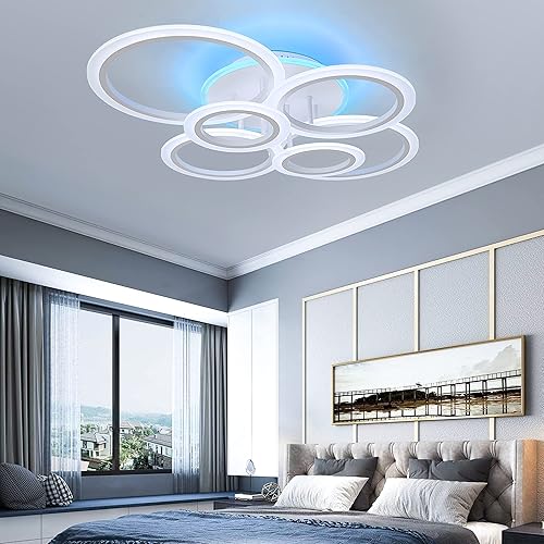 STCH Lámpara LED moderna de techo empotrada regulable de 80 W, lámpara de techo con control remoto, 6 anillos blancos, lámpara de techo para sala de