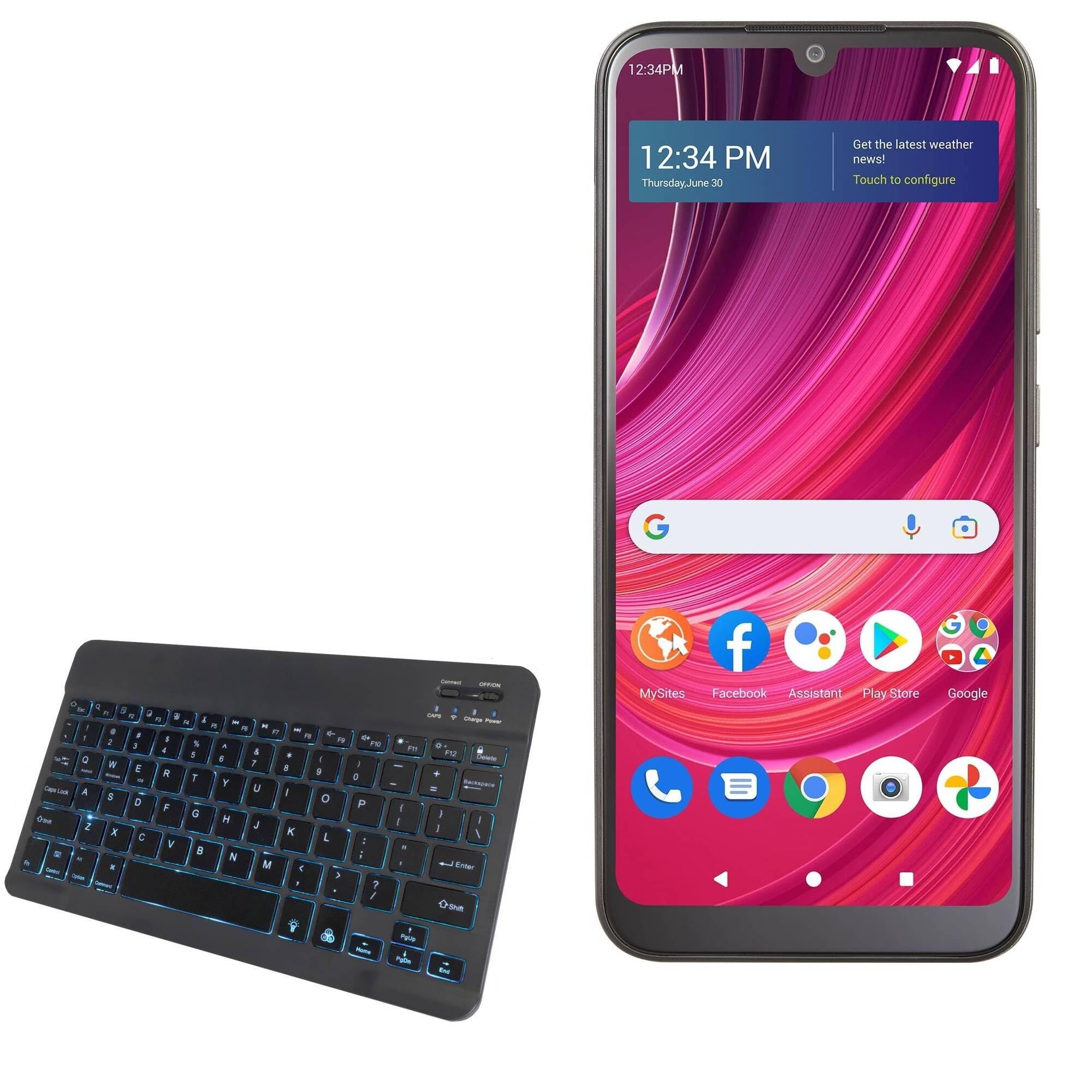 BoxWave Keyboard Compatible with BLU View 4 - SlimKeys Bluetooth Keyboard - with Backlight, Portable Slim LED 7 Colors - Jet Black