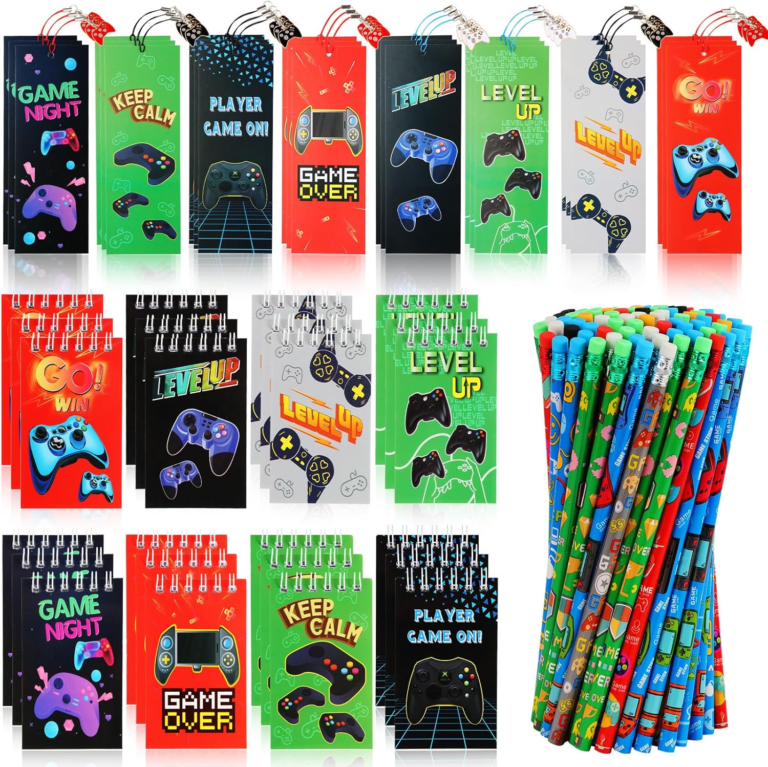 Kolewo4ever 148 Pieces Video Game Theme Stationery Set:100 Pcs Video Game Pencils 24 Pcs Game Pattern Mini Spiral Notepad Memo Pad 24 Pcs Game Metal Charms Bookmarks (Video Game) Kolewo4ever 148 Pieces Video Game Theme Stationery Set:100 Pcs Video Game Pencils 24 Pcs Game Pattern Mini Spiral Notepad Memo Pad 24 Pcs Game Metal Charms Bookmarks (Video Game)