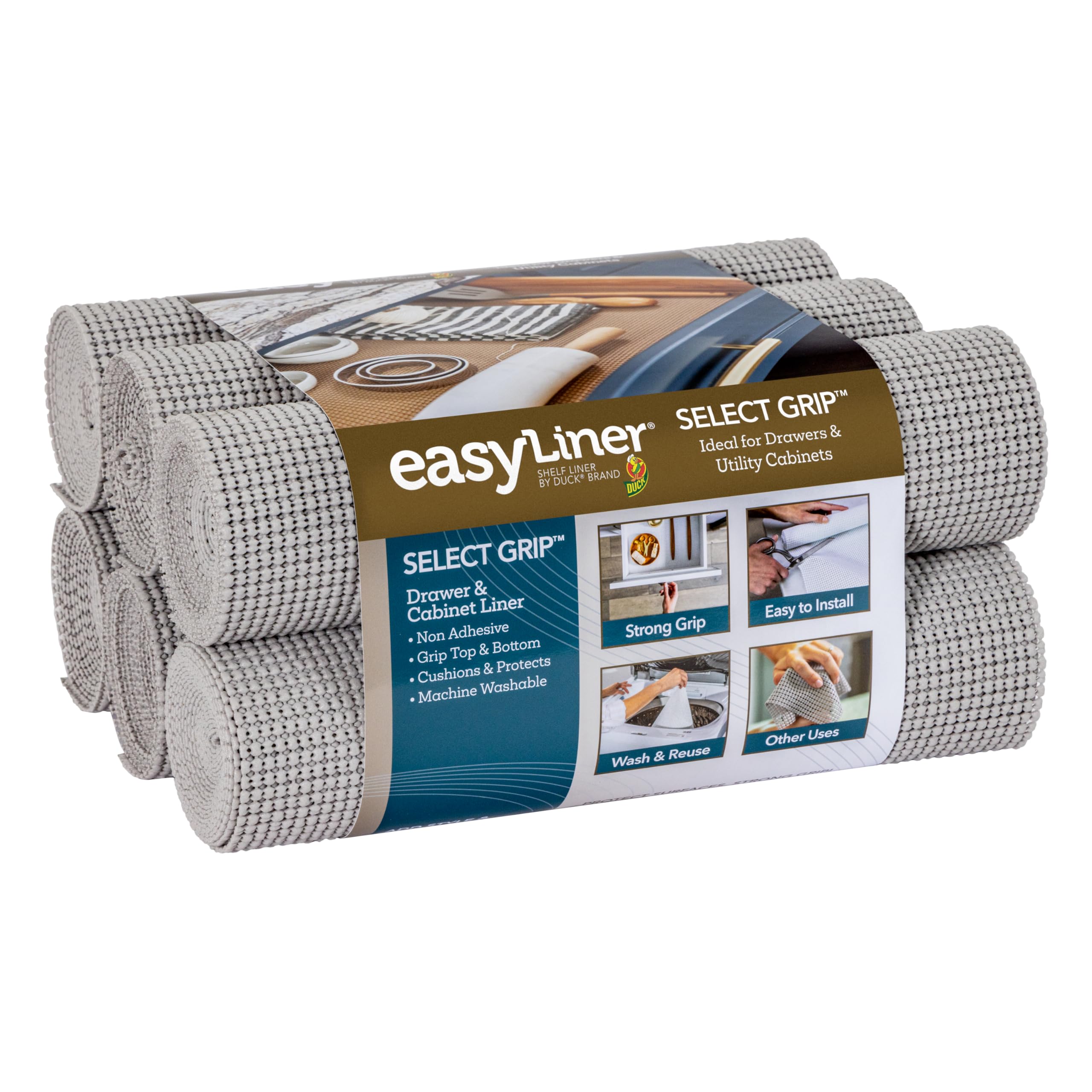 EasyLiner Select Çekmeceler ve Dolaplar için Raf Astarı - Kurulumu ve Kesilmesi Kolay - Mutfak, Banyo, Kiler için Kaymaz Yapışmaz Kavrama Raf Astarı - 12 inç x 10 ft. - 6 Rulo - Gri