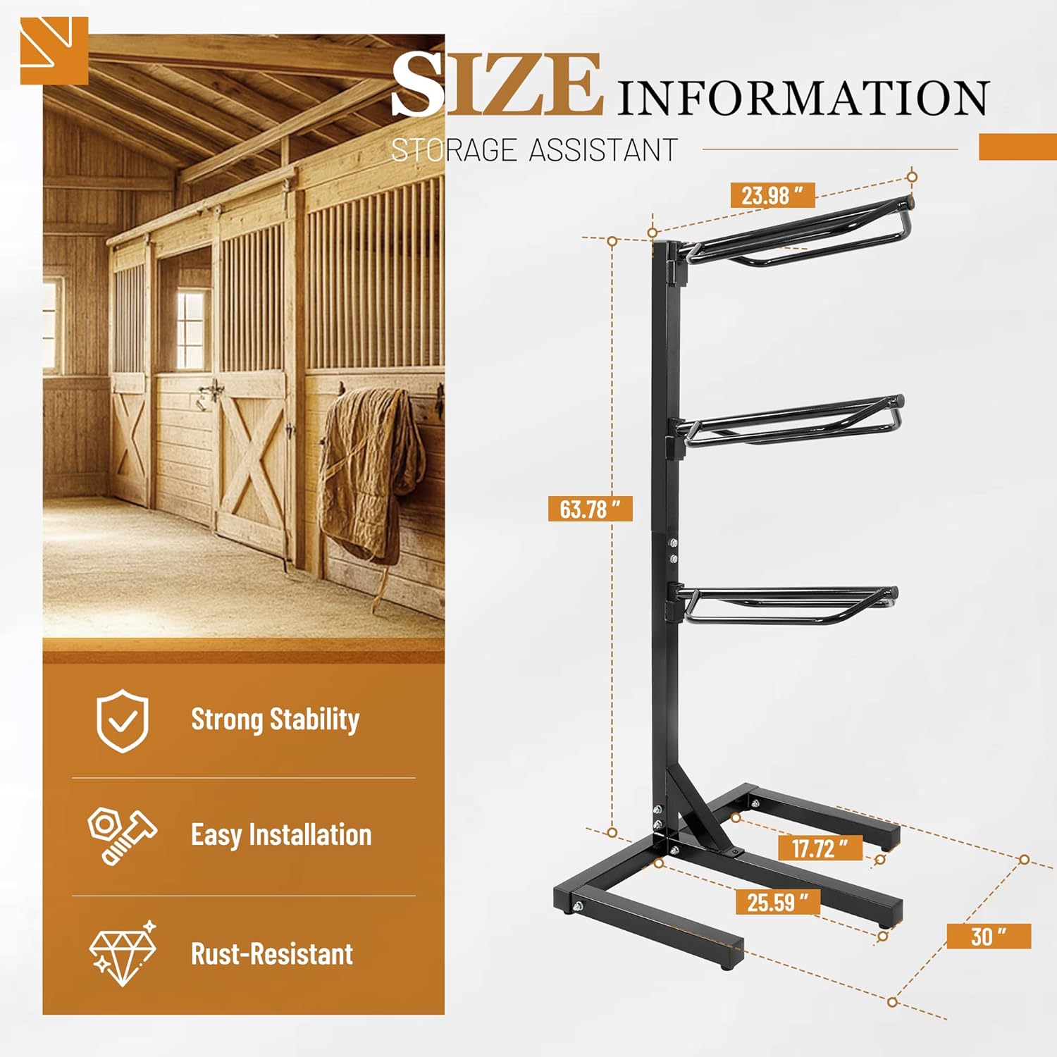 3 Tier Saddle Rack Heavy-Duty Saddle Stand for English and Western Style Quick Assembly & Disassembly Saddle Pad Rack Portable Horse Tack Storage Steel Powder Coated Black - Image 2