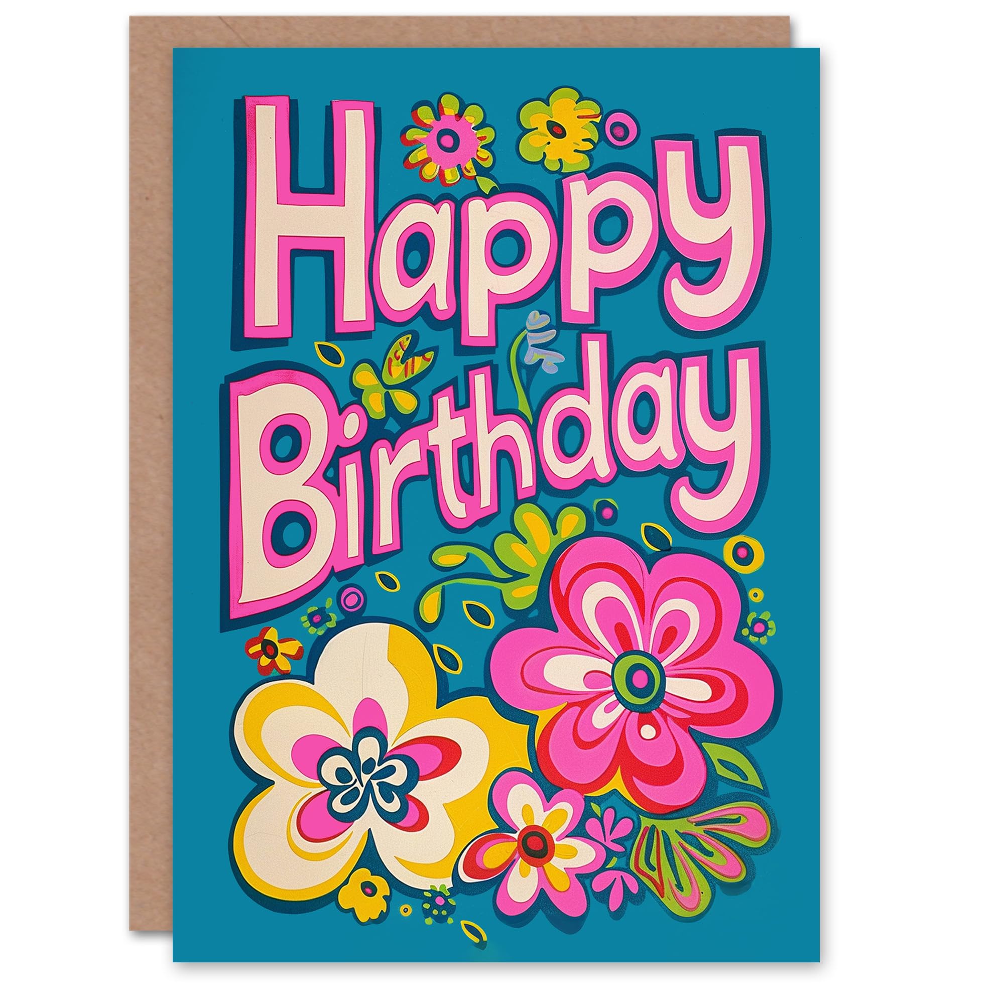 Artery8 Birthday Card Vibrant Floral Design Flower Power For Her Gran Sister Niece Daughter Wife Woman Greeting Card