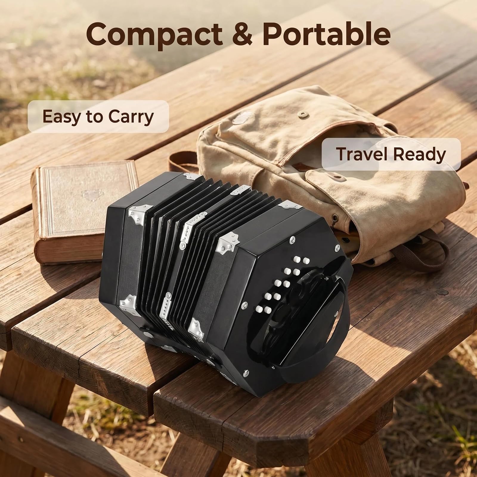 Concertina Anglo, Concertina Vintage a 20 Bottoni, Principianti, Appassionati di Musica, Pratica Professionale, Viaggi, Musica Folk D