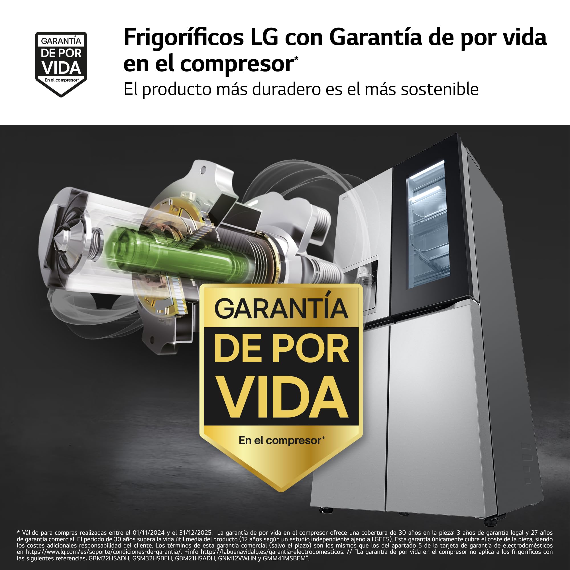LG GMG861MBAE - Frigorífico American Combi InstaView, Clasificación E, 508 L, Door Cooling, Linear Cooling, UVNano, 1,80 m, Acero texturizado antihuellas