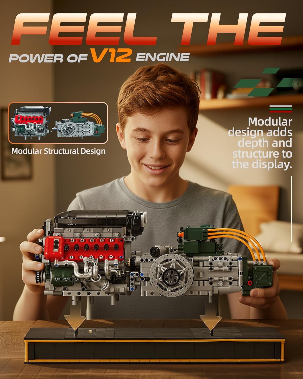 V12 Engine Model Kit that Runs, MOC Build Your Own Engineering Building Kit with Battery Box and Motor, 2322PCS STEM Toy for Adults Kids Age 14+