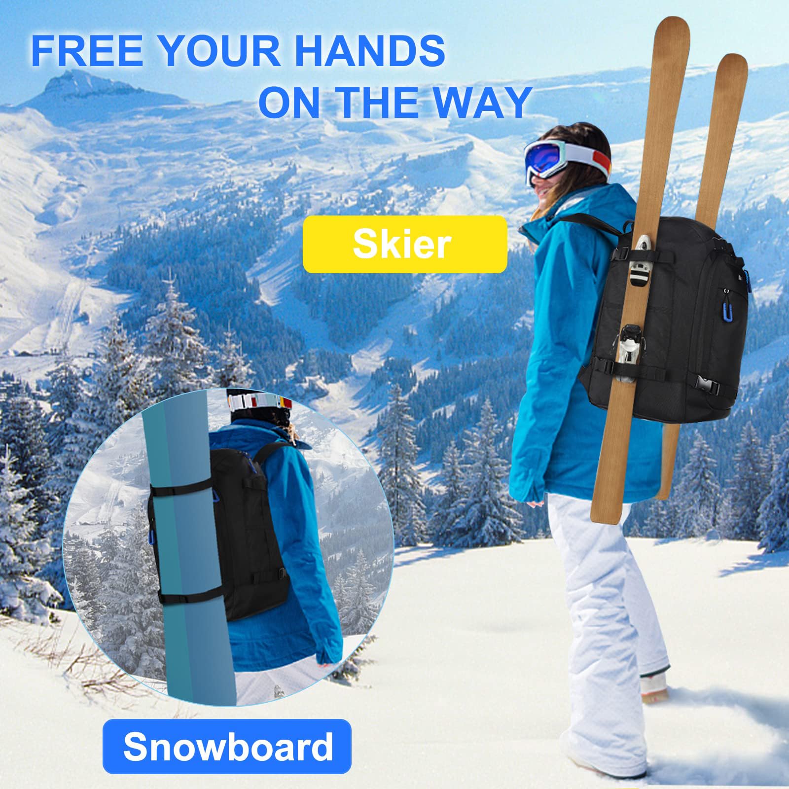 Skischuhtasche, 50 l, Skischuh-Reiserucksack, 1680D Nylon, wasserdicht, Skitasche für Skischuhe, Skihelm, Brille, Handschuhe, Bekleidung und Skiausrüstung, Zubehör für Männer, Frauen und Jugendliche,