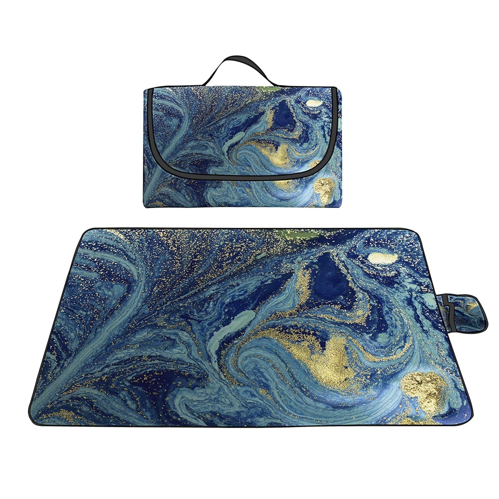 Coperta da Picnic 180x200cm, Coperta da Campeggio Impermeabile Coperta da Spiaggia Portatile con Maniglia per Picnic Outdoor Campeggio Spiaggia Parco Marmo Blu