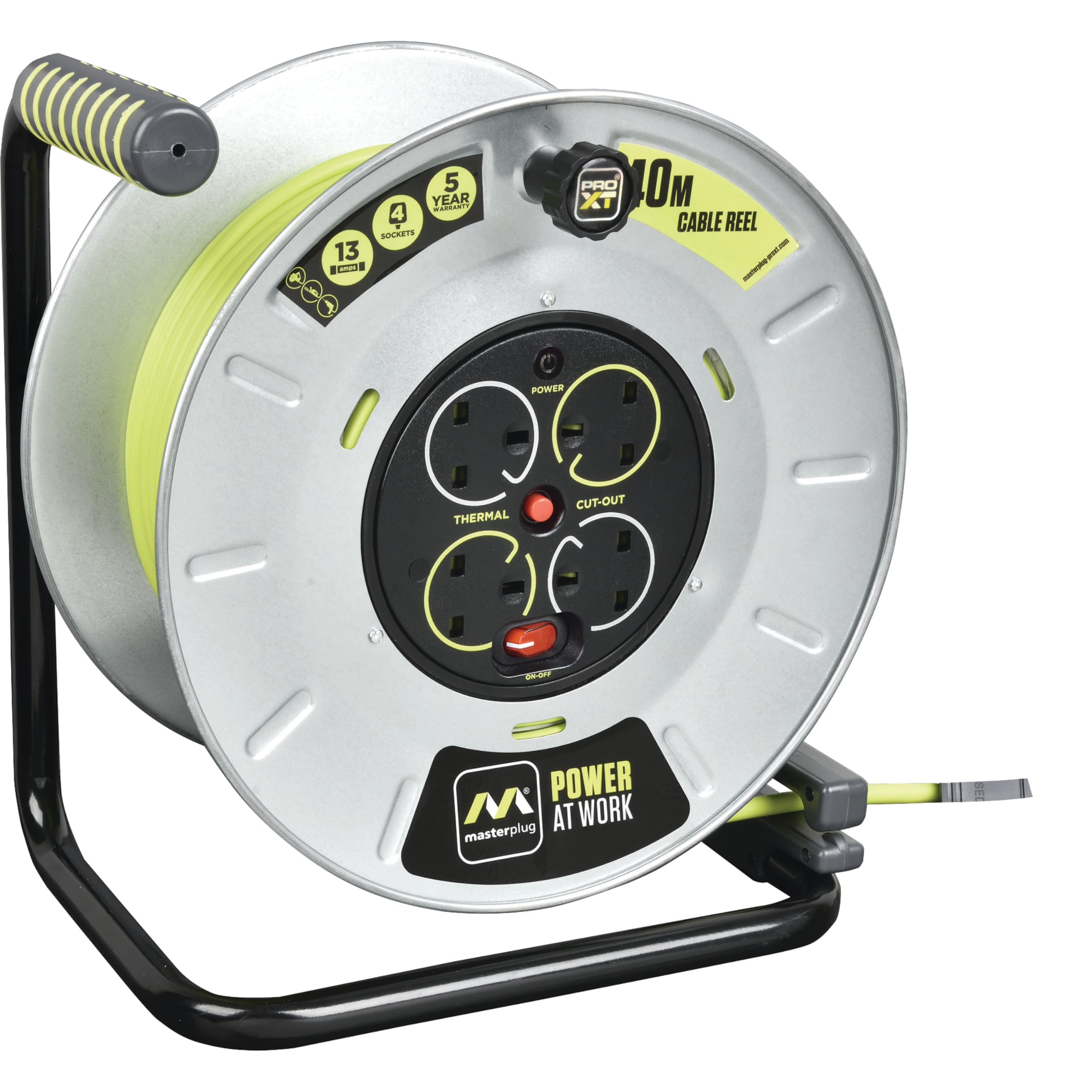 Masterplug 4 Socket Grey & Green Indoor & Outdoor Cable Reel40M from B&Q