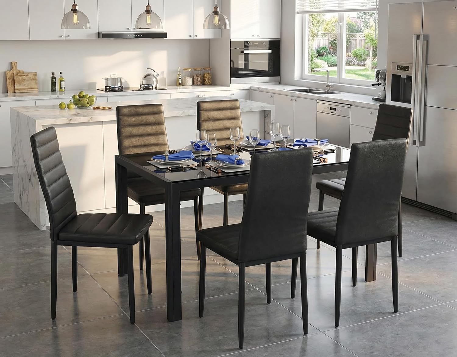 Gizoon Glass Dining Table Sets for 6, 7 Piece Kitchen Table