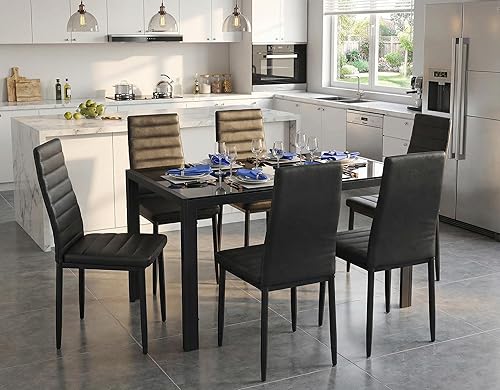 Vista 15 de Gizoon Juego de mesa de comedor de vidrio de 3 piezas, mesa de cocina y sillas para 2, conjuntos modernos de cuero PU para el hogar, cocina, sala