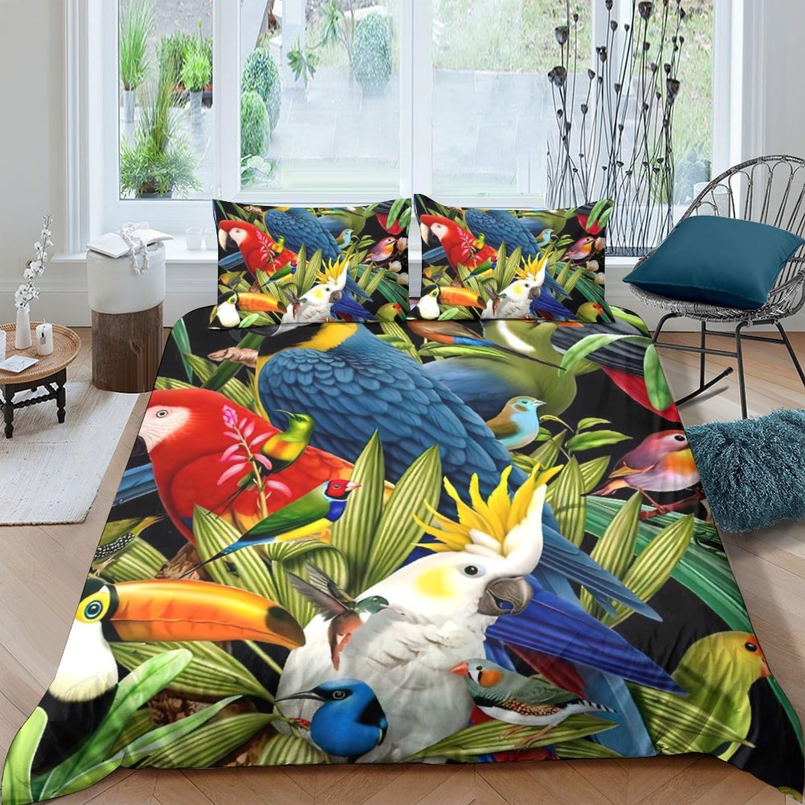 Ctjqhvkz Style-6 3D Printed Tropical Parrot Fitted Sheet Microfiber Soft Jungle Birds Mattress Cover For Bedroom Guest Room Dorm Decor Single（135X200cm）