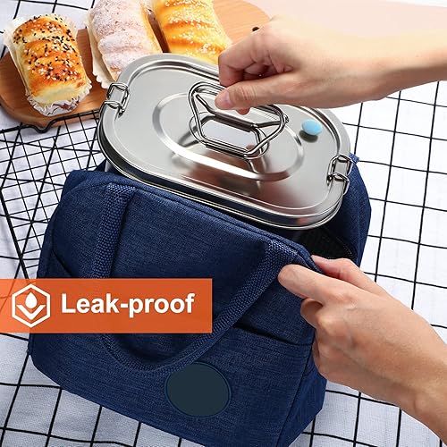 Miniatura 5 de Lonchera Bento de metal de 2 piezas para adultos, lonchera de metal de acero inoxidable, a prueba de fugas, contenedor de almuerzo de doble nivel