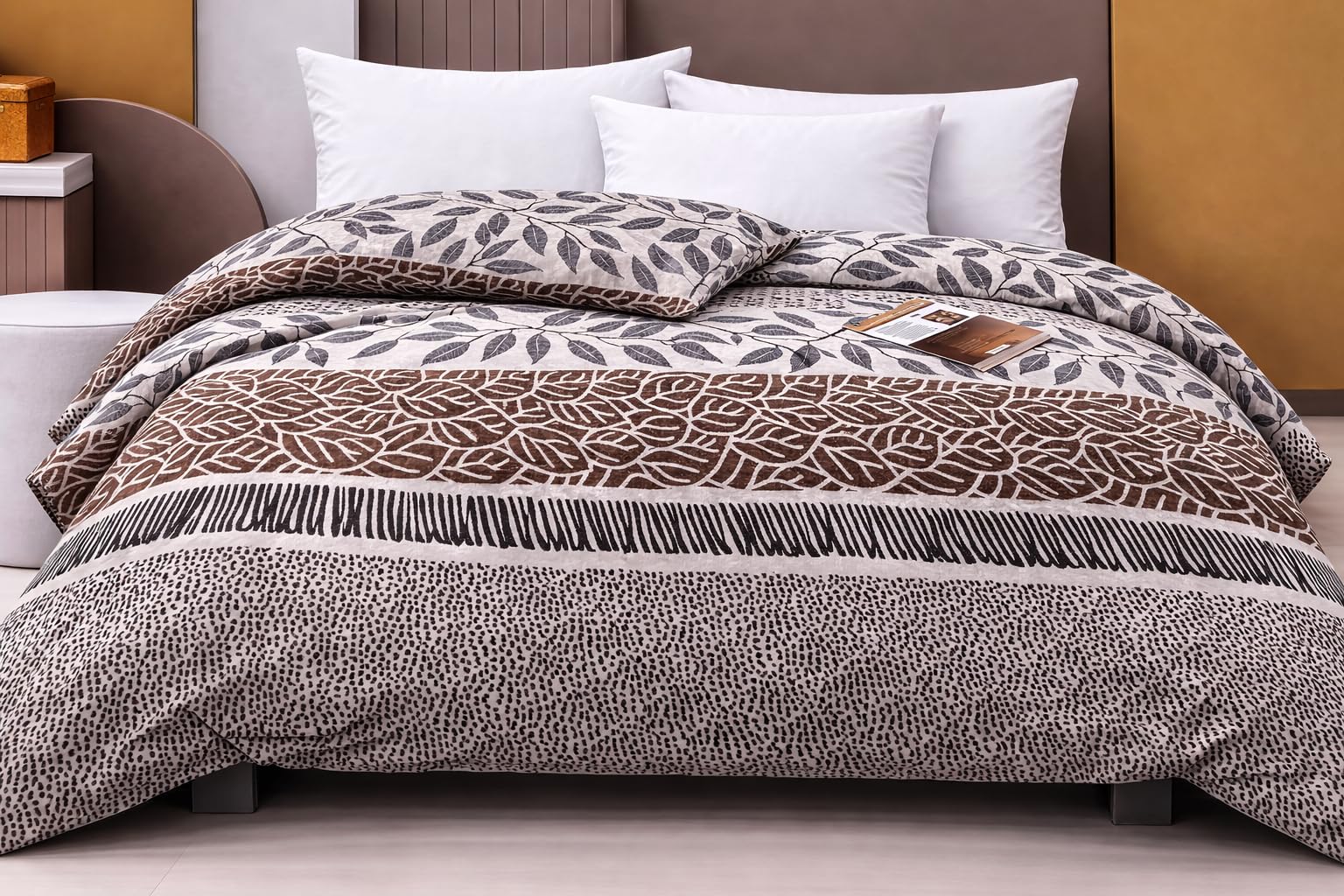 Parker Comforter Cover Double Bed (210x220 cm)| 300 GSM Soft Flannel Duvet Cover Reversible with Zipper Closure| Quilt/Dohar Cover for AC Room, All Season Bedding -Beige-image-23