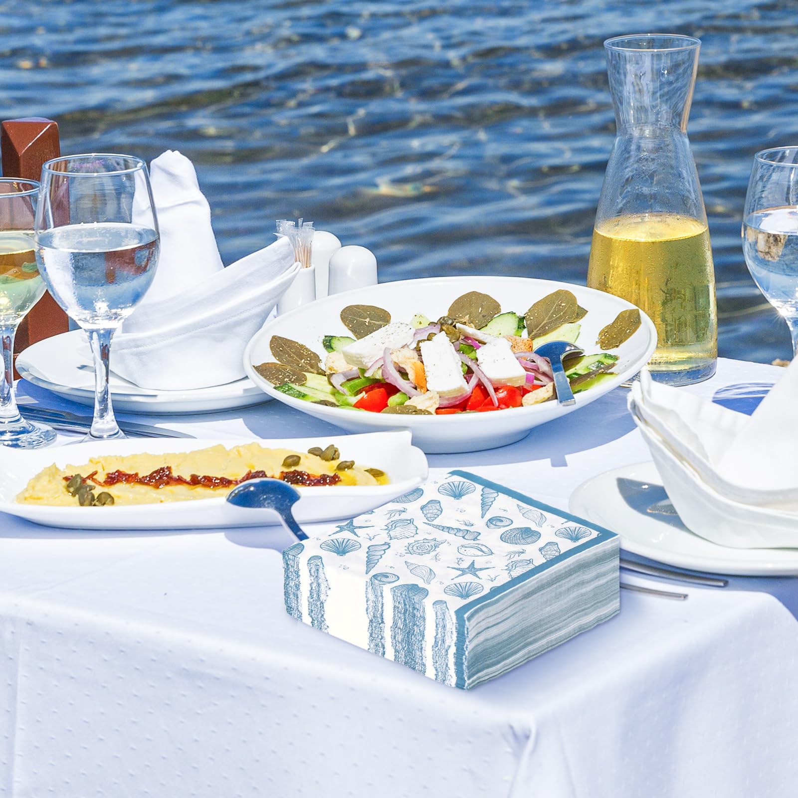 AnyDesign 100 sztuk papierowych serwetek podmorskich rozgwiazda muszla jednorazowe serwetki niebieski ocean plaża tematyczne serwetki obiadowe letnia dekoracyjna serwetka do rąk na artykuły imprezowe