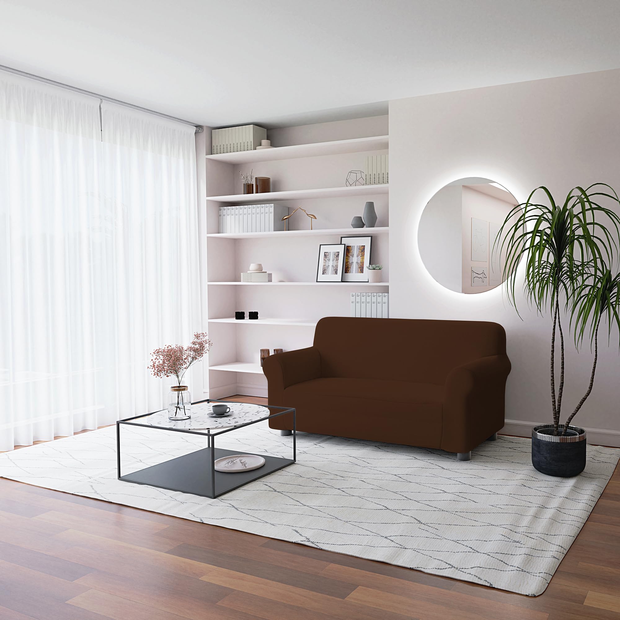 Italian Bed Linen Elastic Sofa Cover “Piu Bello”, 97% Polyester + 3% Elastometer, Brown, 2 Places