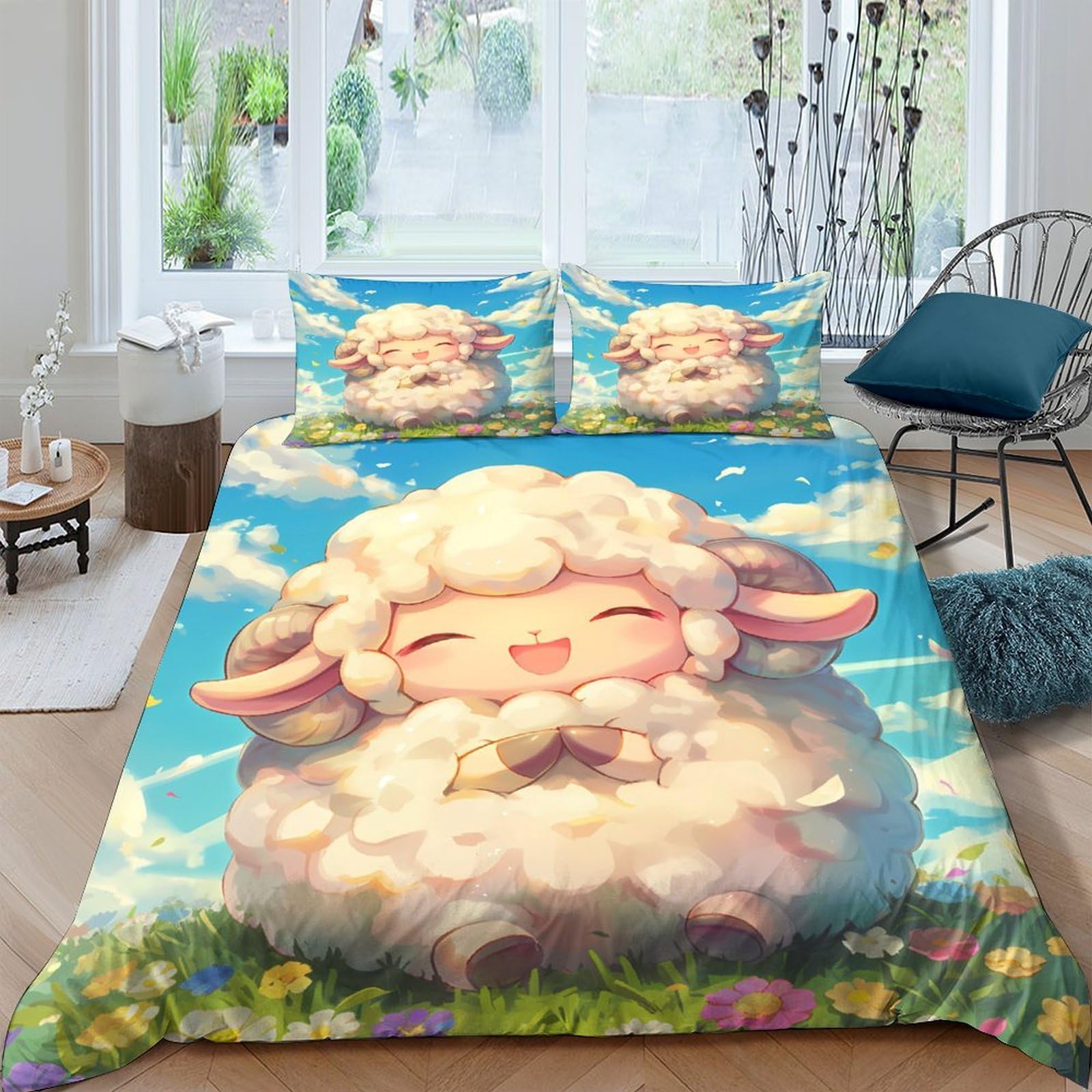 Ctjqhvkz Style-9 3D Printed Cute Sheep Fitted Sheet Microfiber Soft Breathable Cartoon Pasture Mattress Cover For Bedroom Guest Room Decor Single（135X200cm）