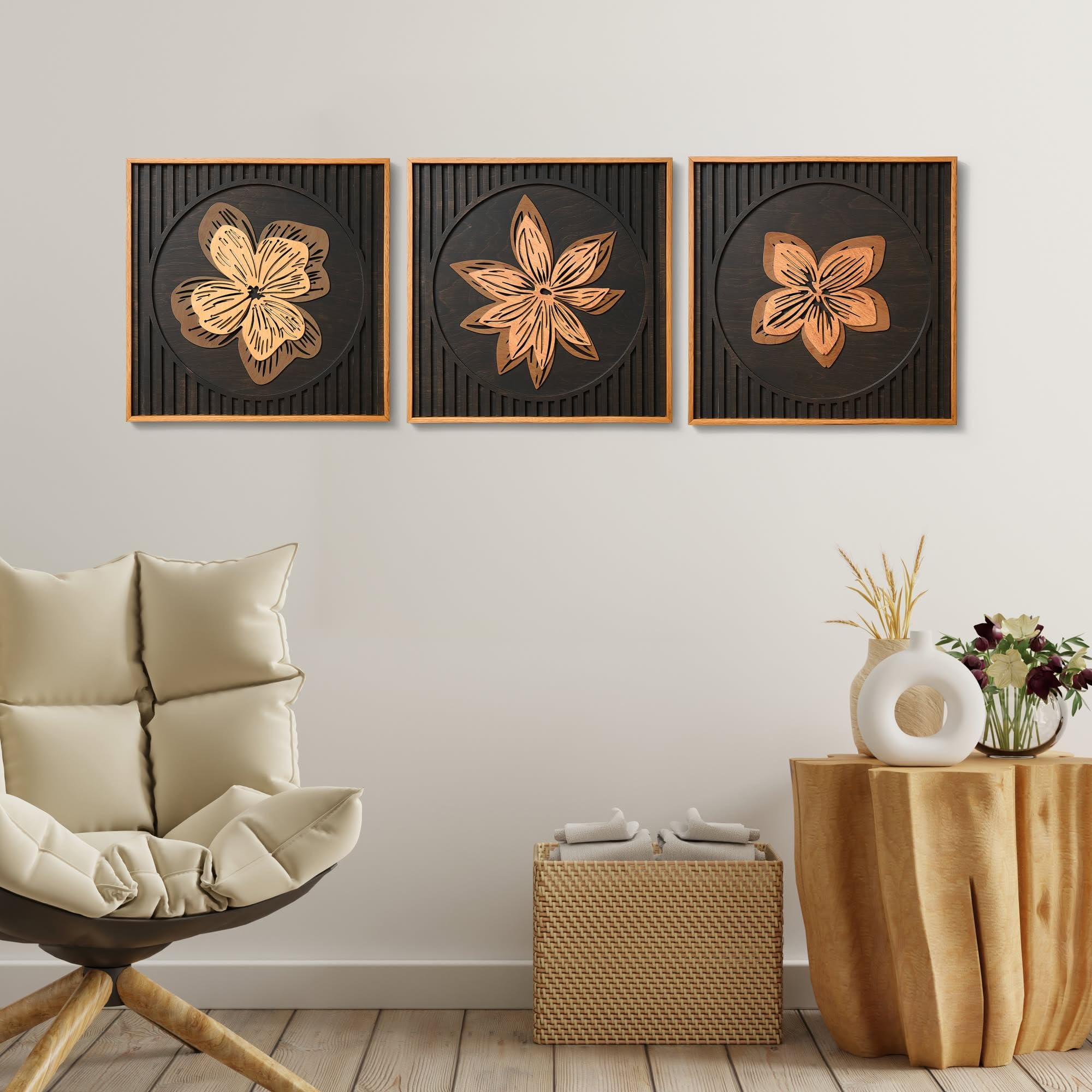Layered Wood Art Set NEODECO Floral Garden Wood Wall Art - Set Of