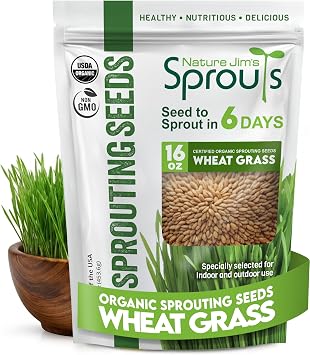 Nature Jims Sprouts - Organic Wheat Grass Sprouting Seeds Non-GMO - 16oz | Resealable Bag - Fast-Growing - Planting Fresh Cat Grass - Ideal Organic Sprouting Seeds for Indoor/Outdoor Home Gardening