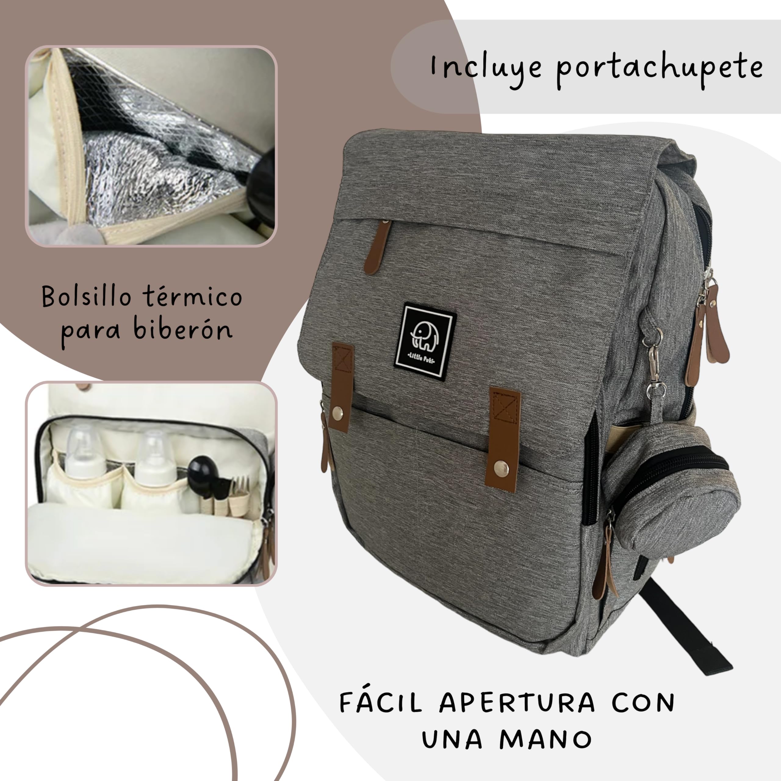 Mochila Pañalera Multifuncional, Bolsa para Pañales Maternidad, Mochila Carrito Bebé unisex, incluye Cambiador Portátil, Correas para cochecito, Dispensador Bolsas Desechables y Portachupete