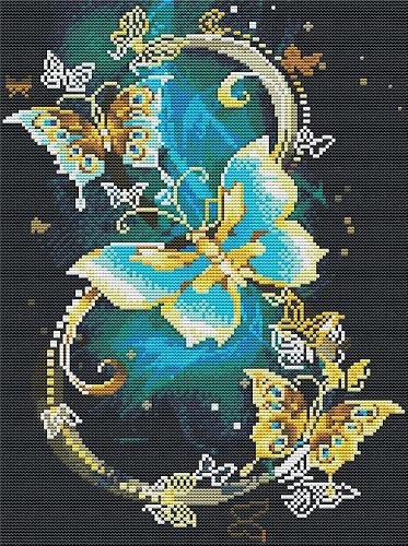 Miniatura 1 de Abillyn - Kit de bordado de punto de cruz, mariposa azul y dorada en vid estampada con patrón impreso (mariposa)