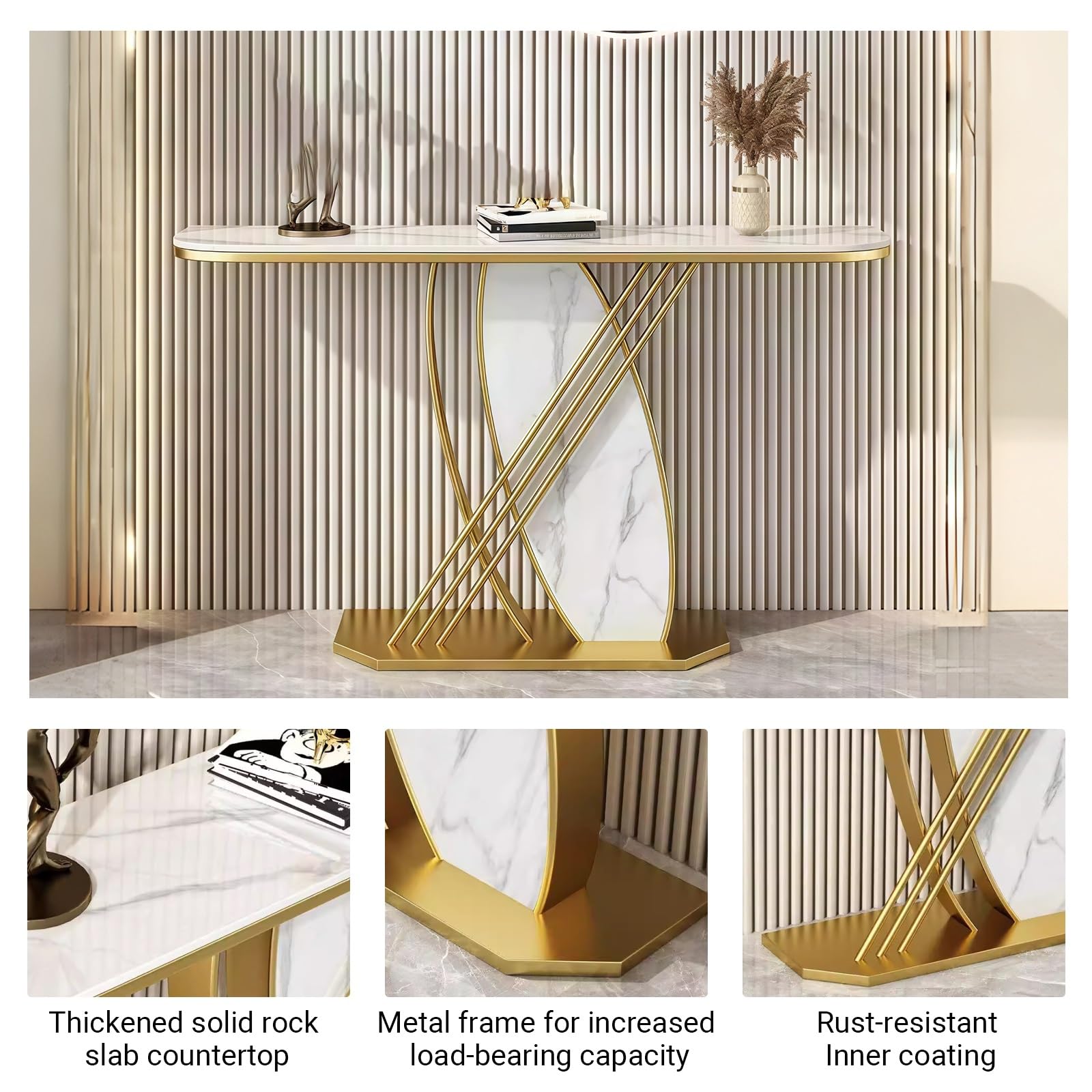 Mesas Consola de losa de Piedra para recibidor, Mesa Consola Moderna con Base, Mesa de Entrada, para Sala de Estar, recibidor, decoración del hogar en el Pasillo (+Marrón, 100 cm/39,3")