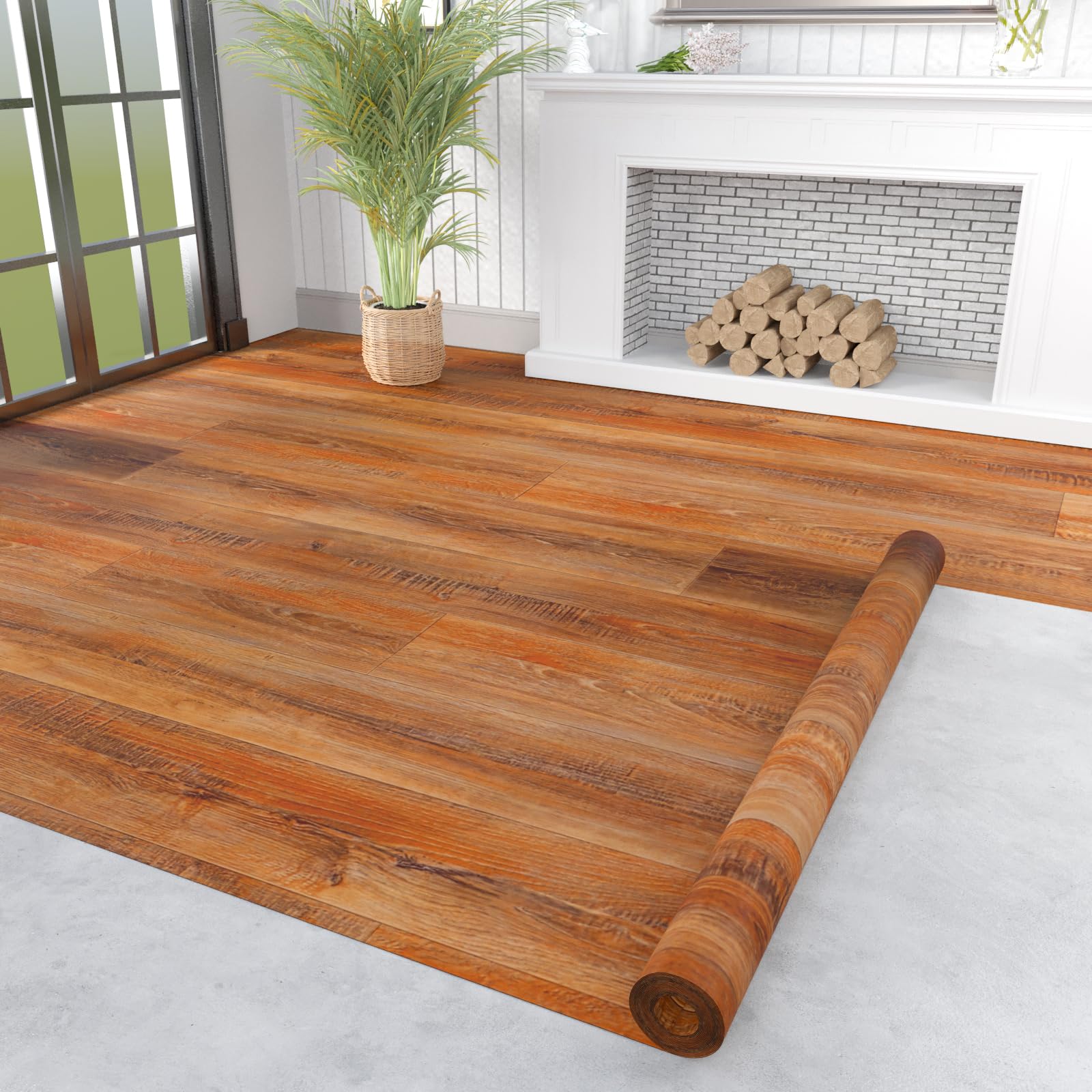 Oxdigi Vinyl Flooring Roll 32 sq.ft | 3'4"W x 9'10"L, PVC Leather-Like Linoleum Floor Covering, Waterproof Durable Heavy Vinyl, Easy to Install with Tape, Removable- No Adhesive Backing, Rustic Oak