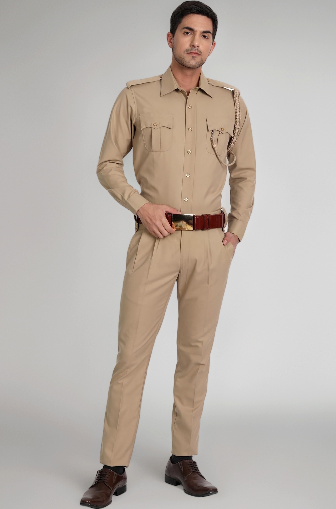 uniformer Khaki Police Full Sleeves Shirt and Trouser Set for Men | Lightweight & Breathable Uniform | Durable | Comfortable Fit | Ideal for Law Enforcement & Security