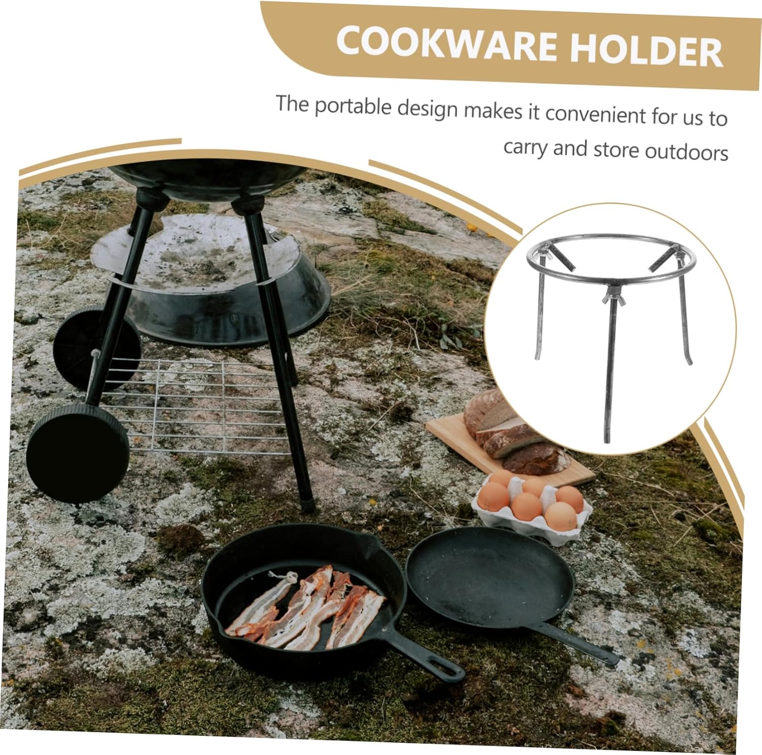 Kisangel Camping Tripod Stand for Open Fire Cooking Portable Carbon Steel Campfire Grill Rack for BBQ Hiking and Outdoor Picnics Easy Setup Detachable Design Heavy-Duty Stability