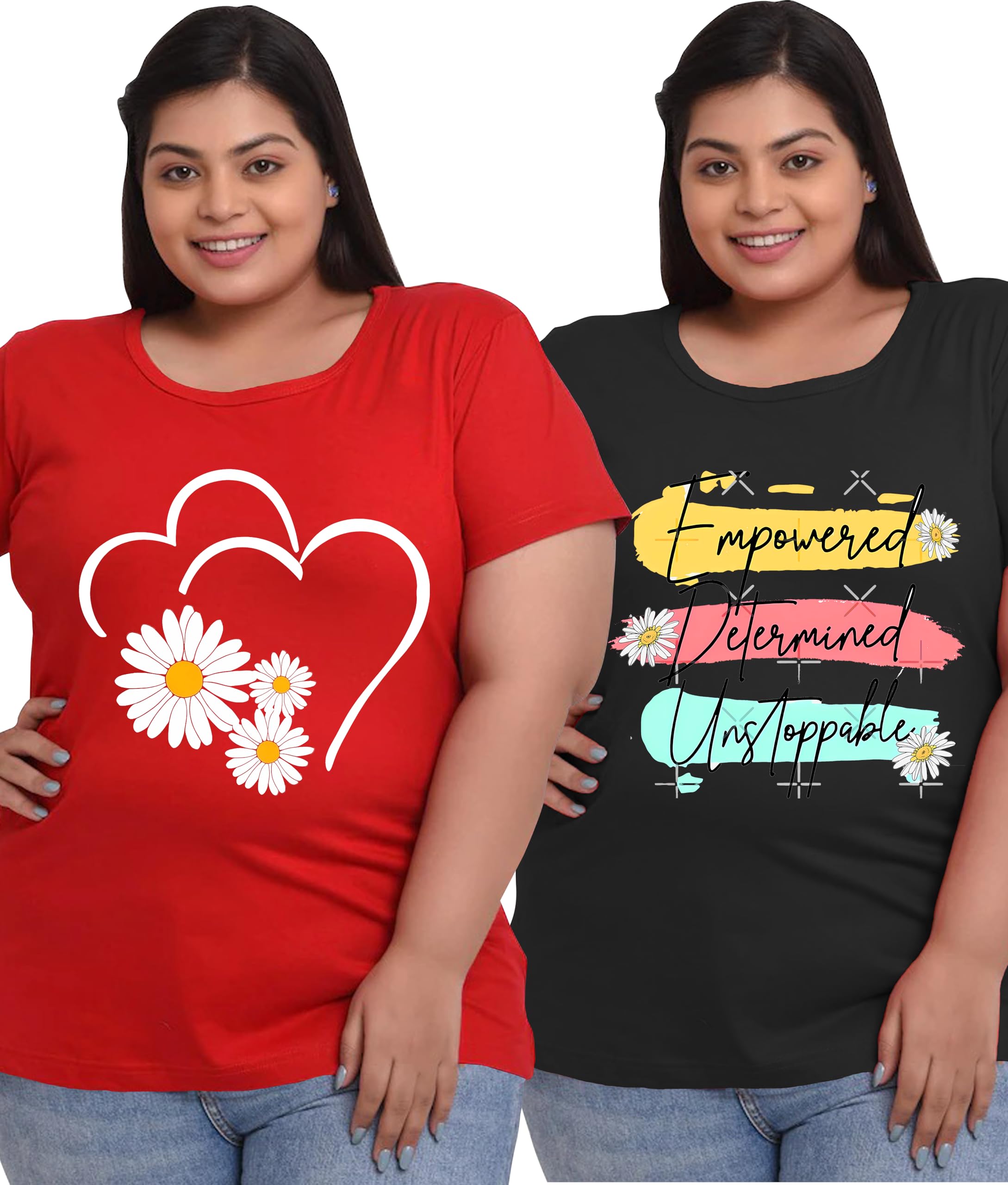 elite soul Womens Plus Size Cotton T-Shirt Combo Pack of 2 ? Graphic Printed Curvy Fit Tees for Sleep, Yoga, Gym, Stretchable Soft Fabric Tops-picture-11