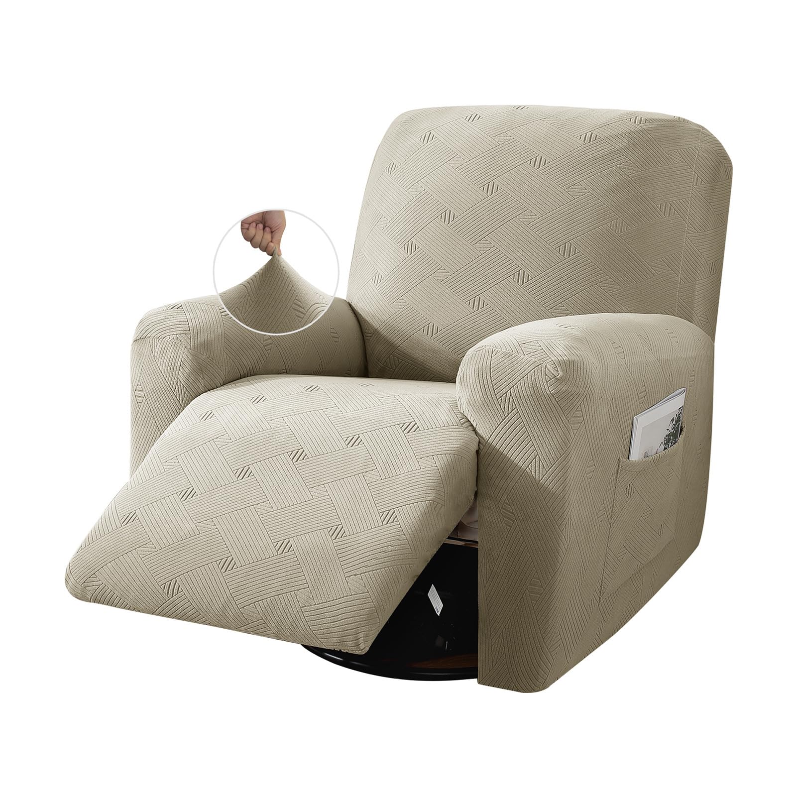 DEZYPZAM Recliner Chair Cover Stretch, Recliner Armchair Covers for Living Room, Jacquard Reclining Chair Slipcover with Elastic Bottom for Pet, Kids (Camel,1 Seater)