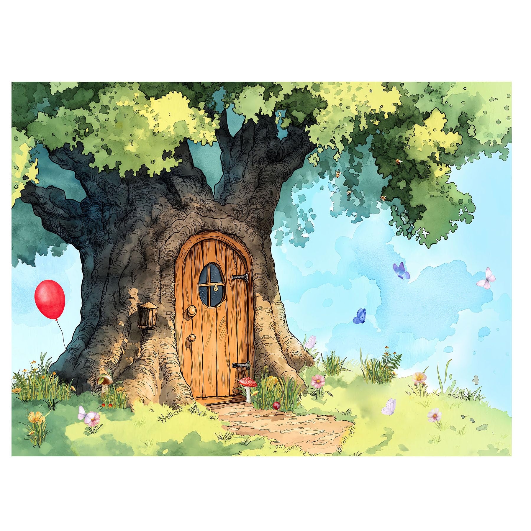 UMURILXY 8x6FT Cartoon Hunny Forest Backdrop, Spring Tree Honey Polyester Photography Background for Parties, Birthday Photo Booth Prop Decorations