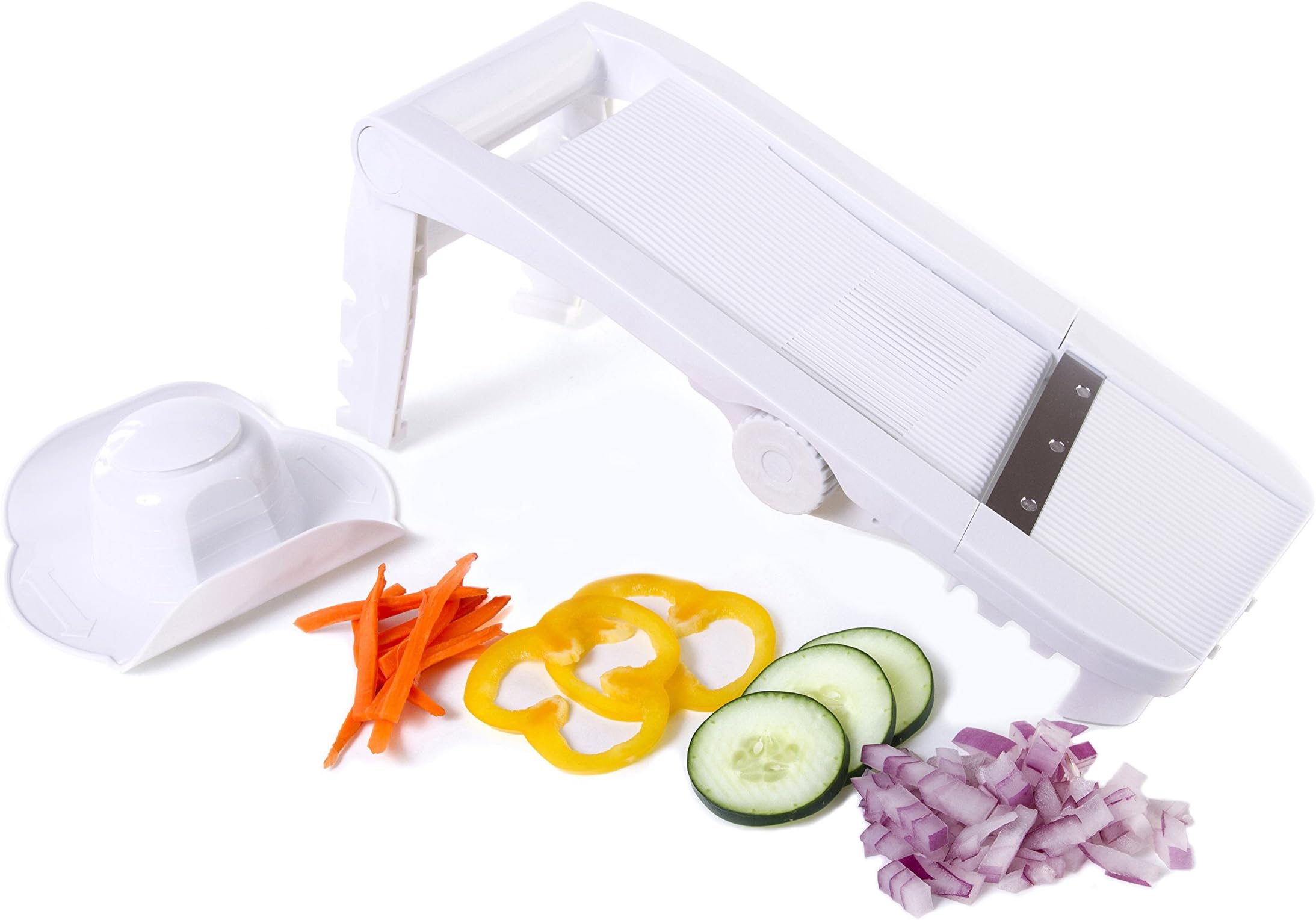 Kitchen + Home Mandoline Slicer - All Purpose Adjustable 5 in 1 Slicer, Julienne Slicer, Waffle Cutter and Safety Holder