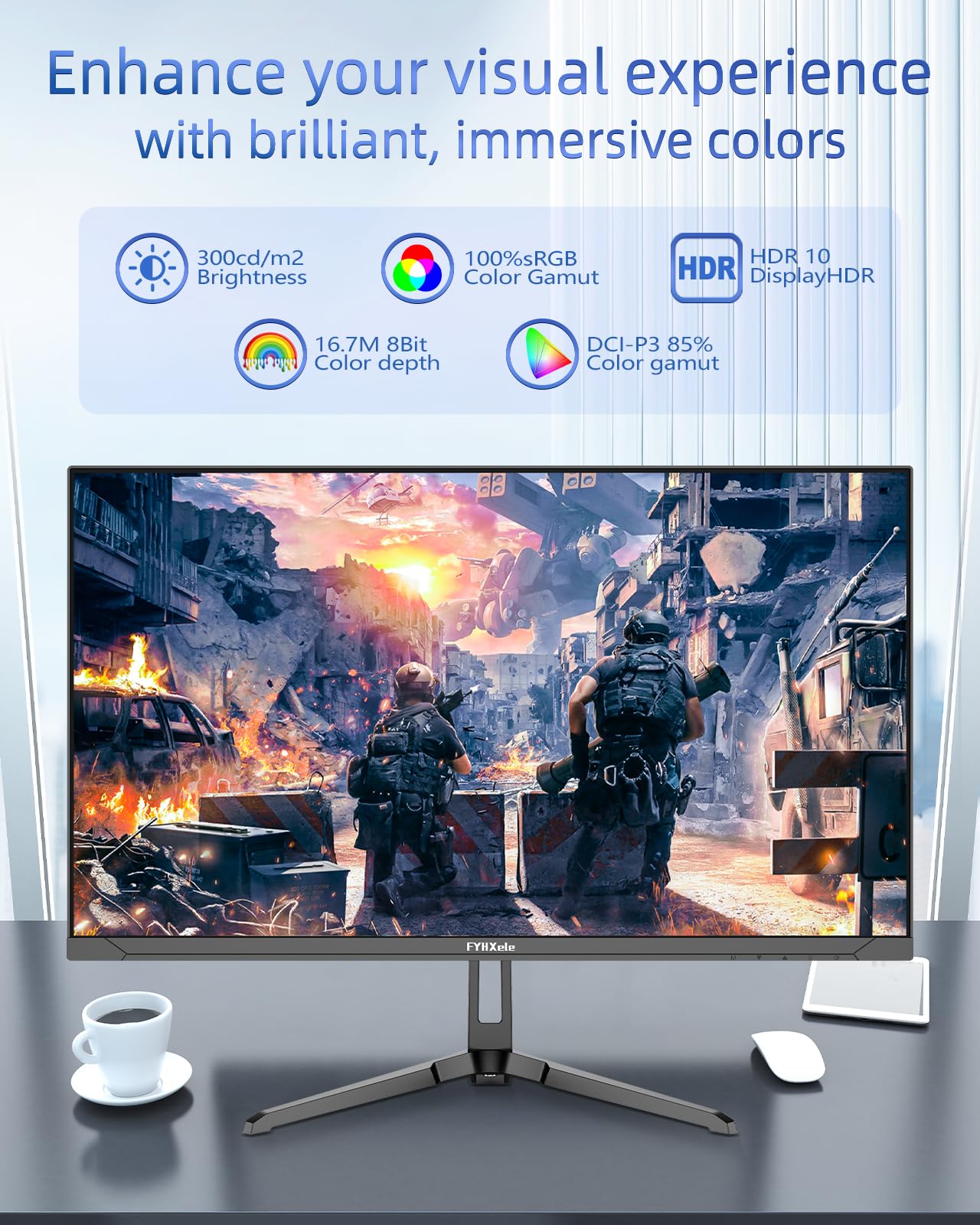 FYHXele Monitor para juegos de 24.5 pulgadas, 320 Hz, monitor de computadora FHD 1920 x 1080, 1 Ms sin marco 100% Srgb, retroiluminación LED, cuidado de los ojos Freesync 2 Displayport, 2 x HDMI
