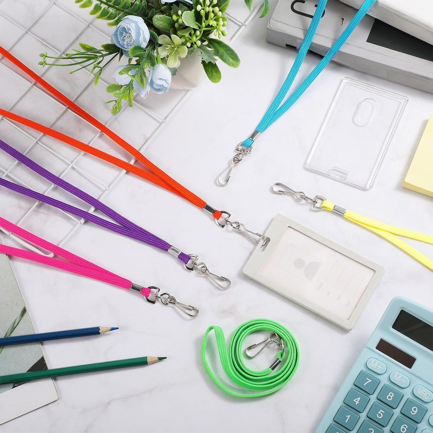Patelai 300 Pcs Bulk Lanyards for ID Badges with Clip Colored Flat Lanyard for Keys Student Teacher Office