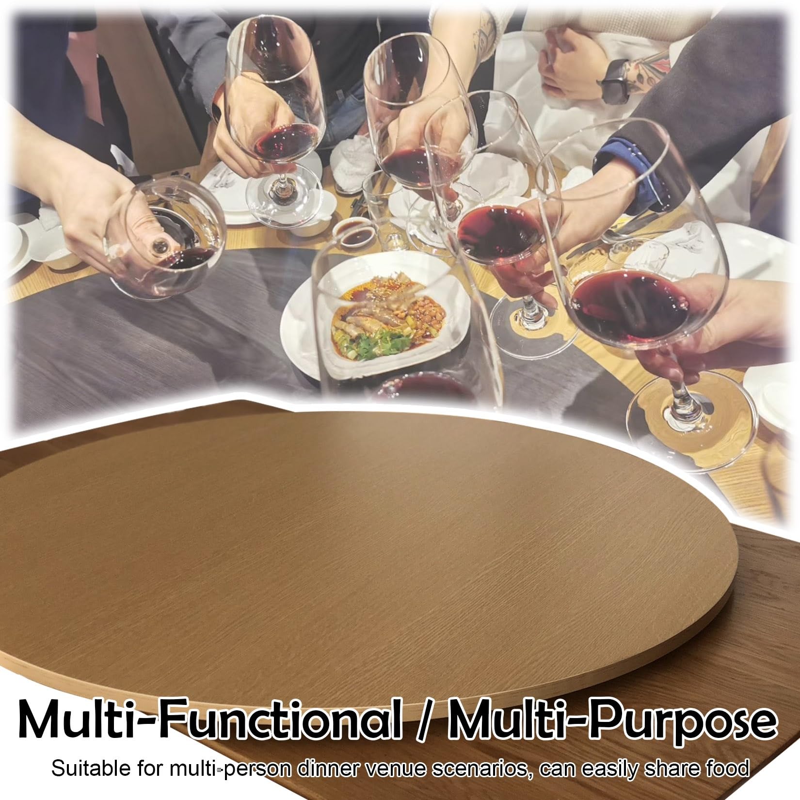 ESOYAWE Lazy Susan Piatto Girevole in Legno da Tavolo da Pranzo, 50 60 70 80 90 100 Cm Tondo Supporti Girevoli da Piano Tavolo, Piatto da Portata Girevole, per Ristorante, Hotel, Cucina, Casa