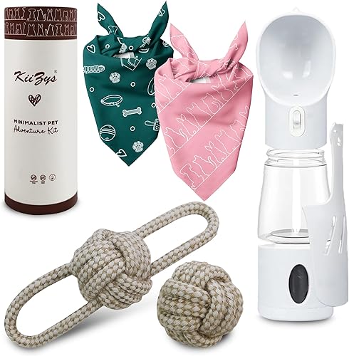 Pet Supplies KiiZYs - Botella de agua de viaje para perros, pañuelos para perros, bufanda verde, accesorios de cumpleaños para juguetes masticables