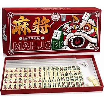 pangdapengpeng Mini Mahjong Game Set, Travel Table Game with 144 Stones | Majongsteine Game German, Compact Board Game Set fo
