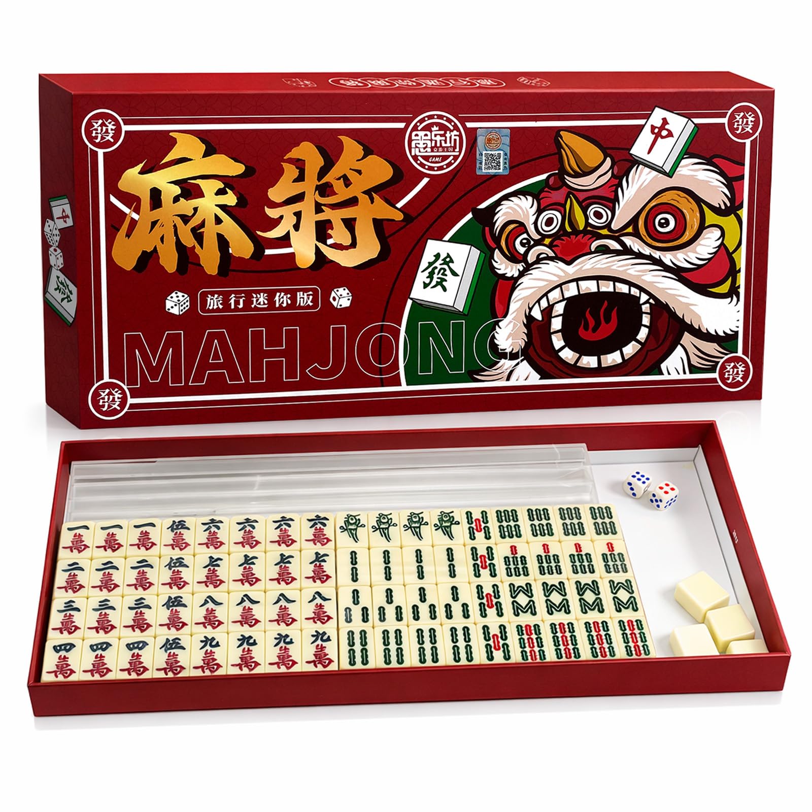 Mini Mahjong Portable, Jeu de Mahjong Chinois avec 144 Tuiles pour Voyage, Famille, Réunions (Blanc Cassé)