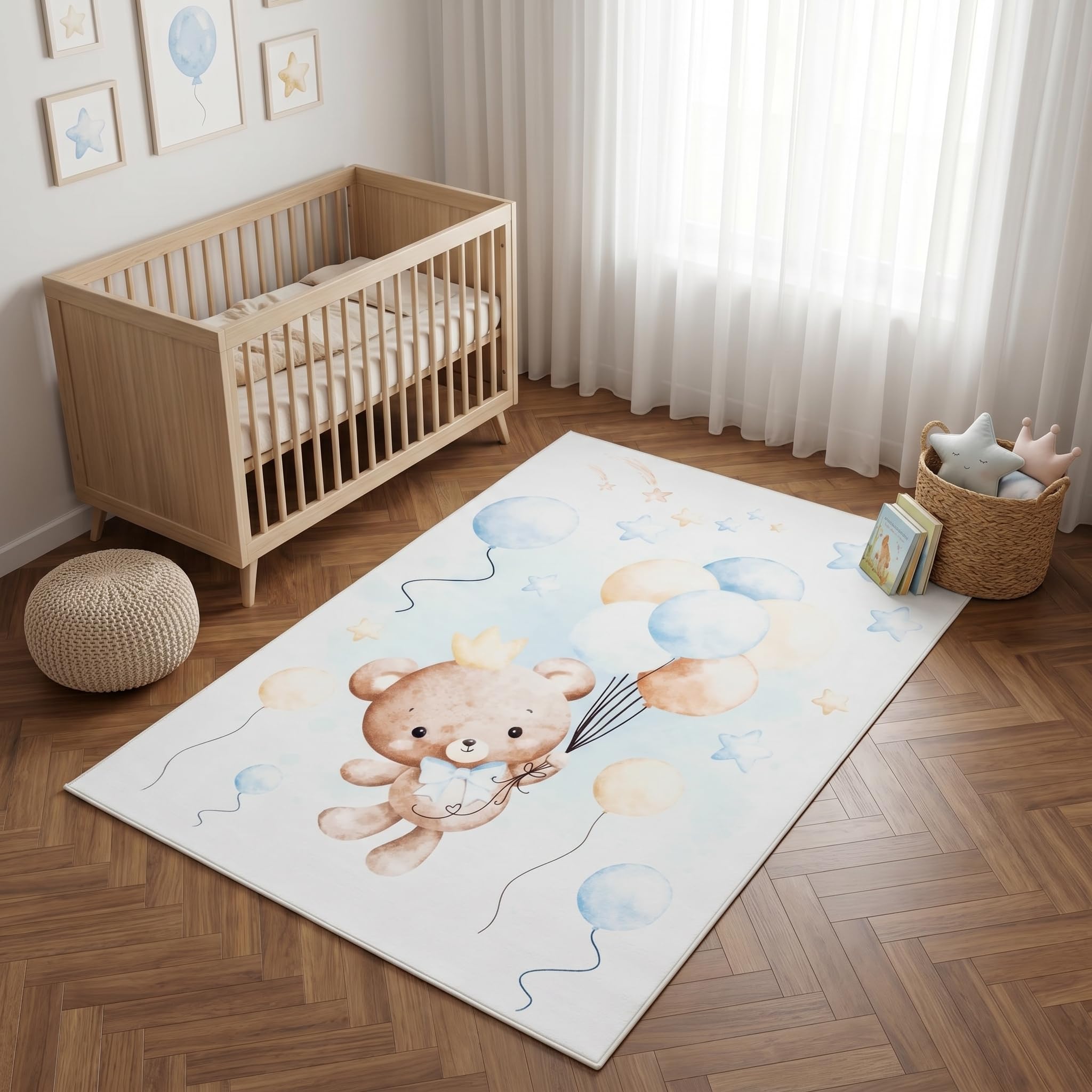 TAPISO Kids Alfombra Infantil Estampada Colorida Osito de Peluche Habitación Infantil Fácil Cuidado Antideslizante Lavable a 30 Grados Resistente Oeko-Tex 140 x 200 cm